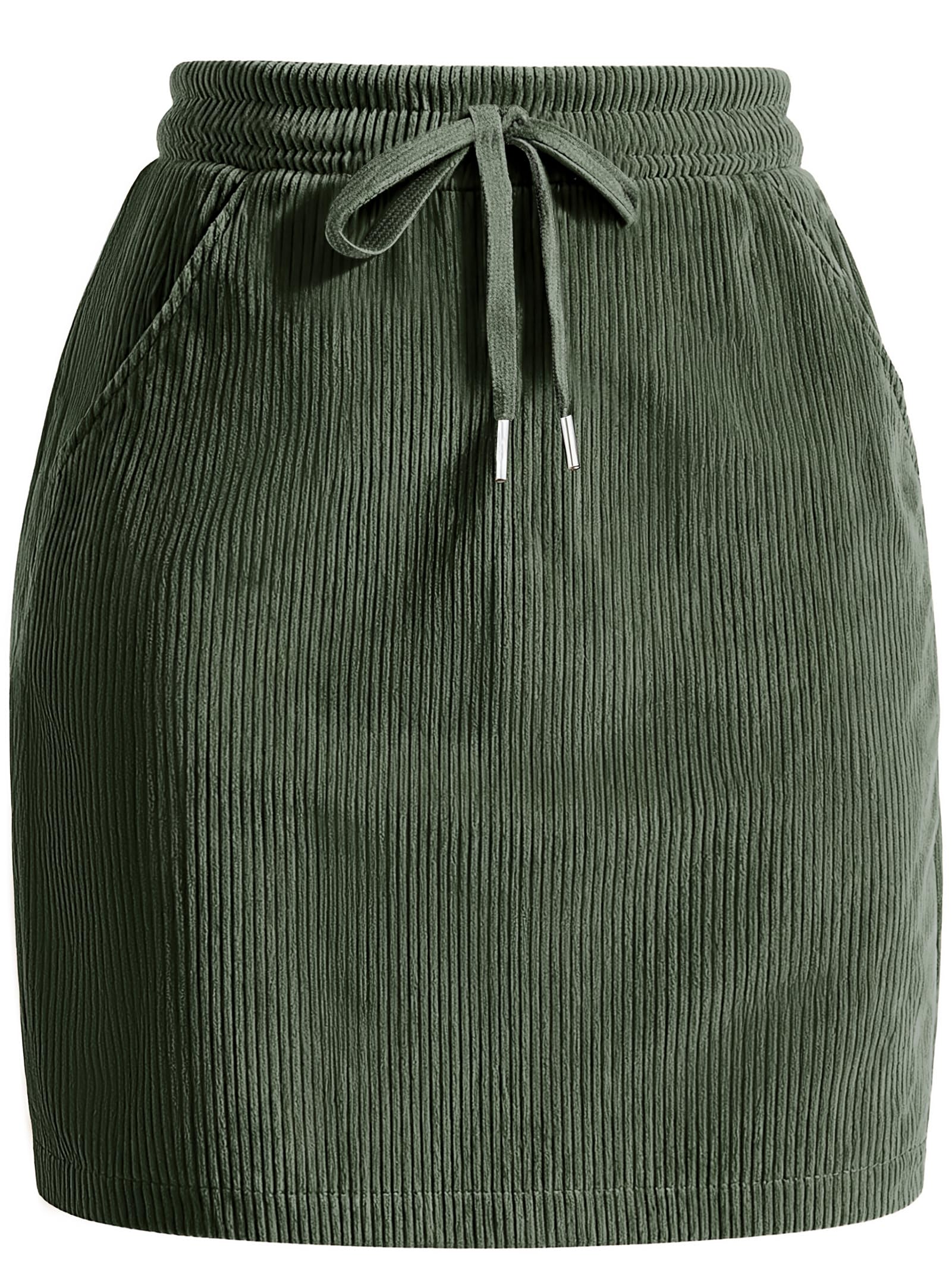 Casly Lamiit Womens Mini Corduroy Skirt 2025 High Waisted Drawstring Fall Winter Pencil Skirts with Pockets for Work