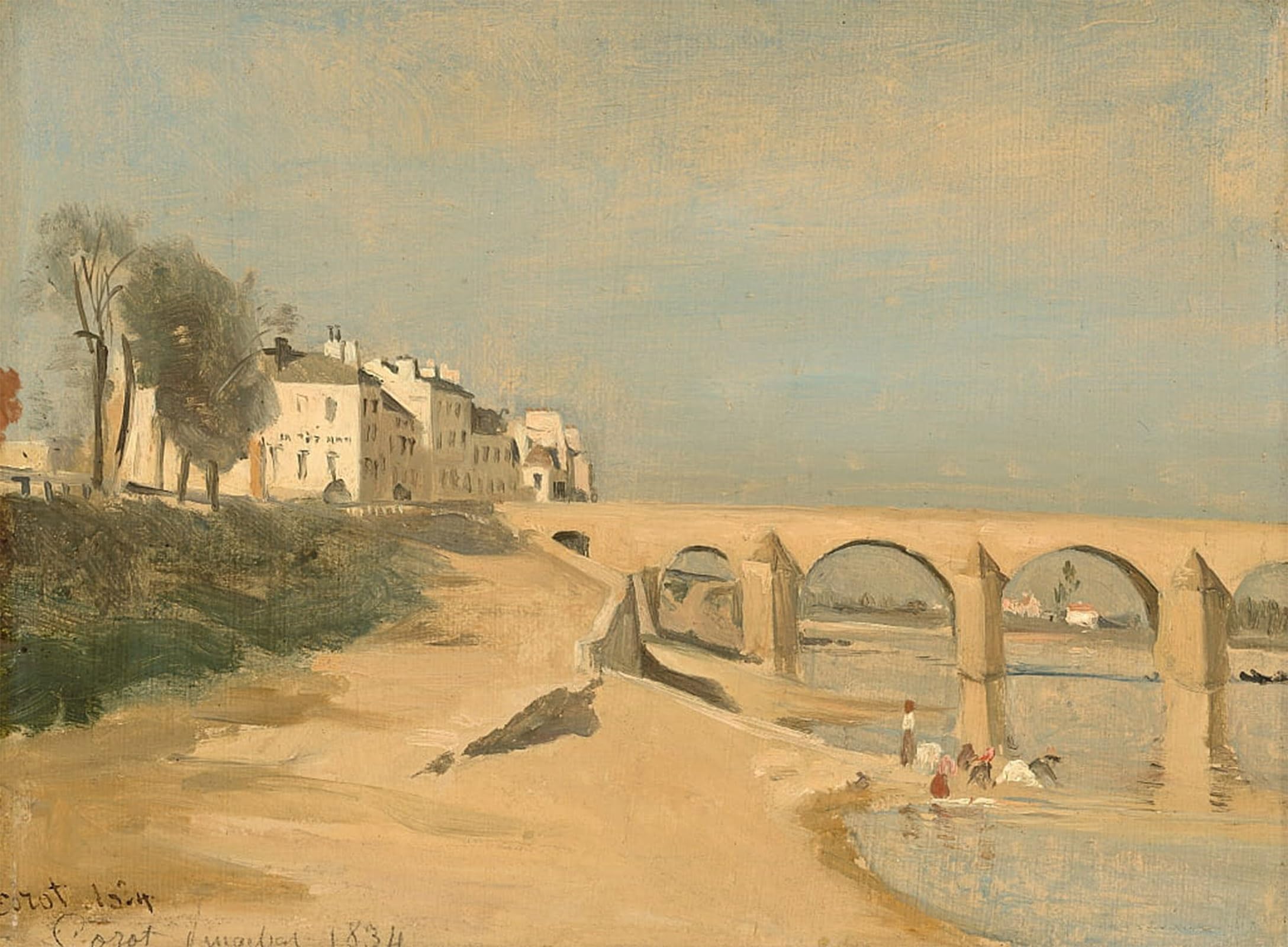 SERENDIPITP Abstract Painting Mural Print Picture Wall Decor Painting Bridge on the Saône River at Mâcon by Jean Baptiste Camille Corot Vintage Wall Artwork for Home Decor 60x90cm