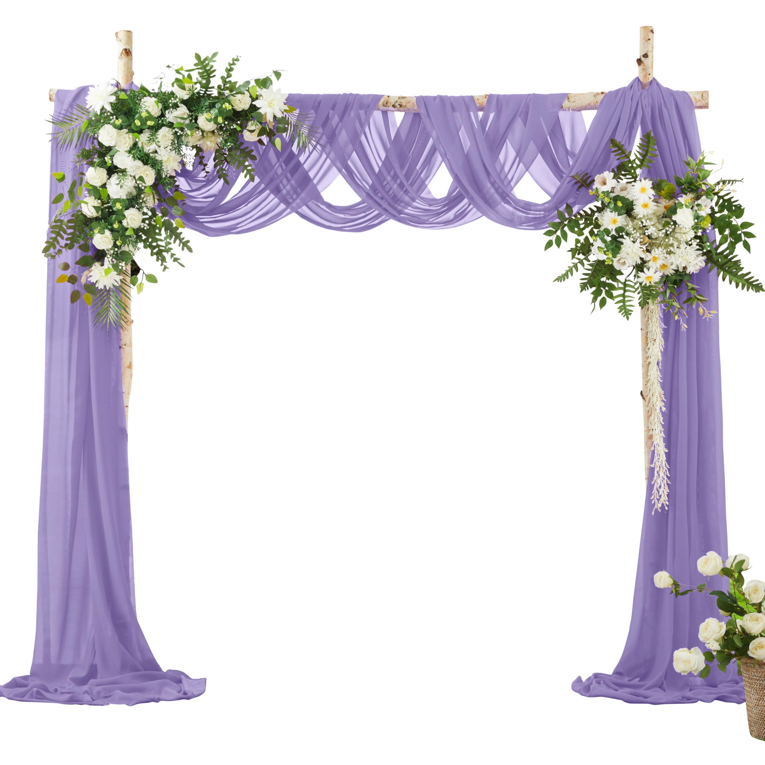VACVELT Wedding Arch Draping Fabric, Lilac Chiffon, 1 Panel Sheer Drapes, 30 Inch x 20ft Chiffon Backdrop Curtain, Outdoor Sheer Drapery for Ceremony