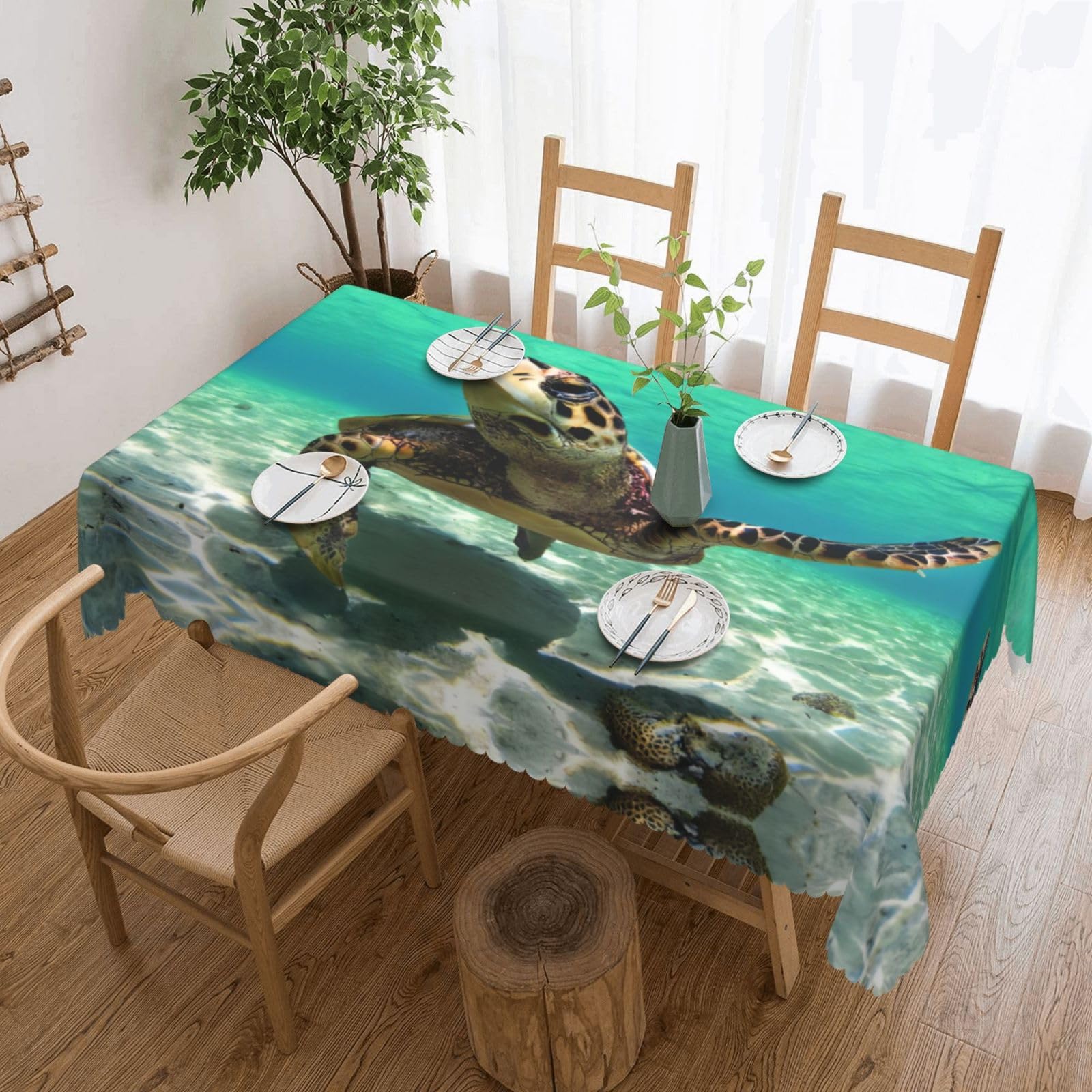 HLSBSSL Sea Turtles Patterned square lace tablecloth, wrinkle-resistant and durable, suitable for dining tables, parties, etc.