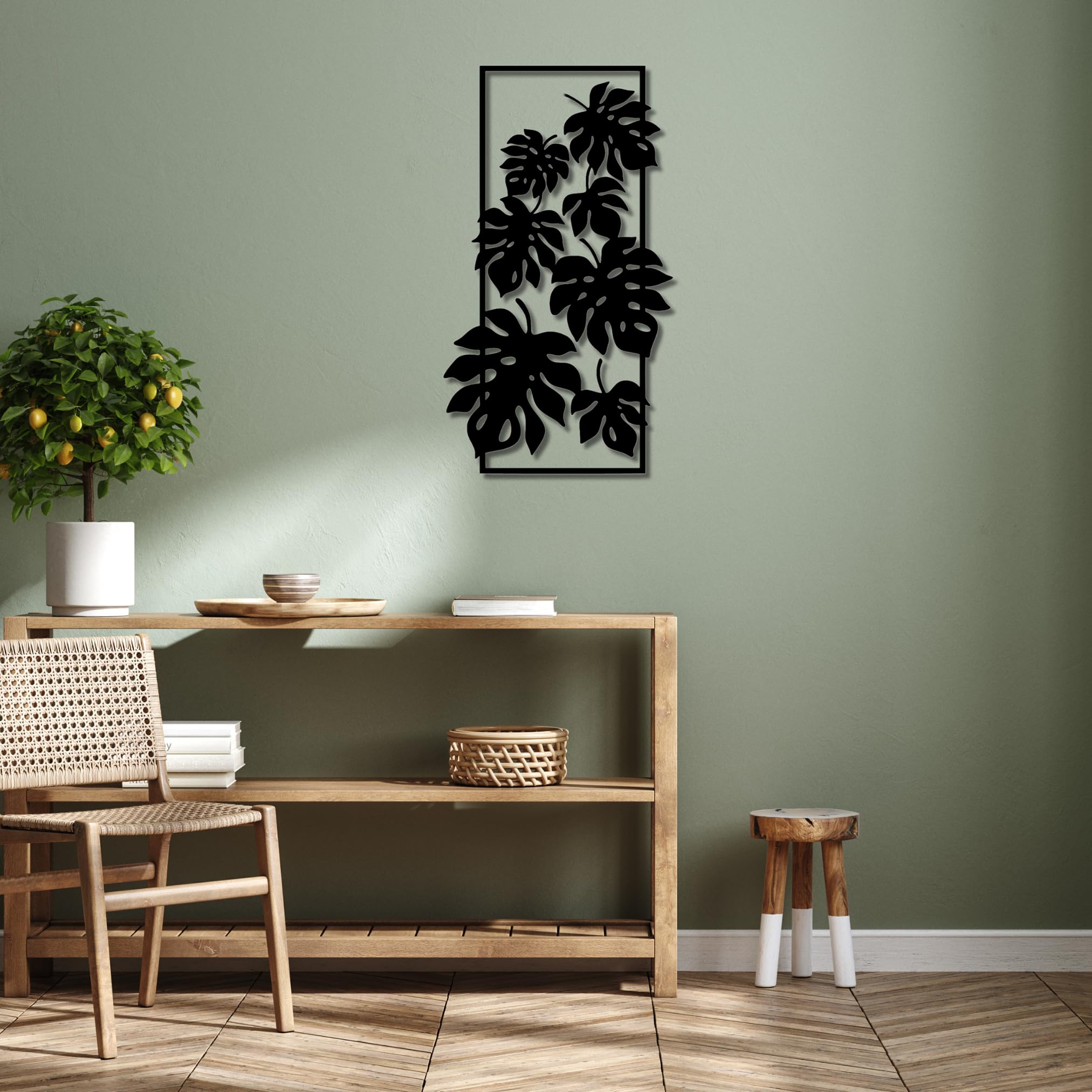 Genérico Cuadro de madera Monstera Deliciosa en relieve 3D- Decoración botánica de pared con hojas de costilla de Adán- Arte natural para salones, dormitorios y espacios moderos