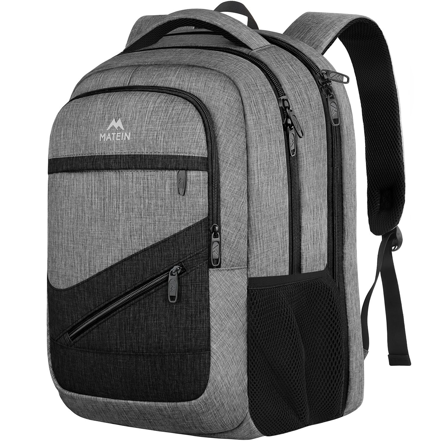 MATEIN Extra Large Laptop Backpack 18 Inch, Airplane Approved Carry On Bag | 50L Travel Backpack with Luggage Strap &amp; Anti Theft Pocket, College Computer Daypack, Gifts for Business Work Men, Grey Black