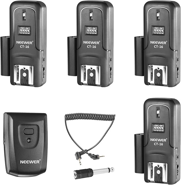 Neewer 16 Channels Wireless Radio Flash Speedlite Studio Trigger Set, Including (1) Transmitter and (4) Receivers, Fit for Canon Nikon Pentax Olympus Panasonic DSLR Cameras (CT-16)
