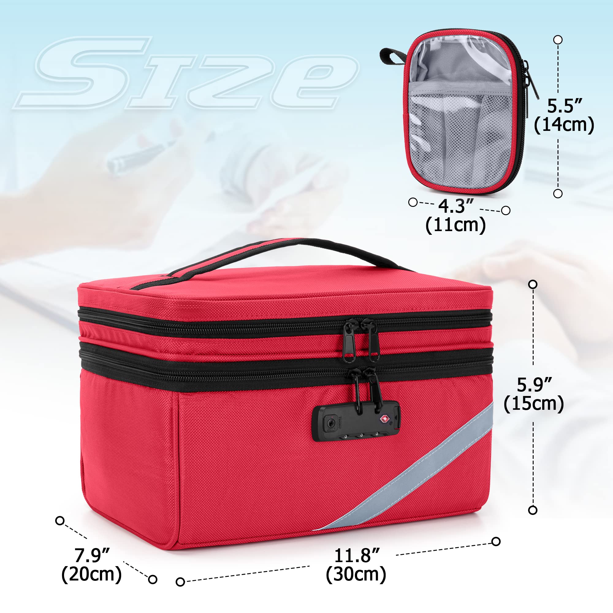 Trunab Médica Pequeña con Candado de Combinación, Botiquín de Primeros Auxilios y Mini Bolsa para el Hogar, Viajes, Emergencias, Gris (Vacía), Diseño Patentado