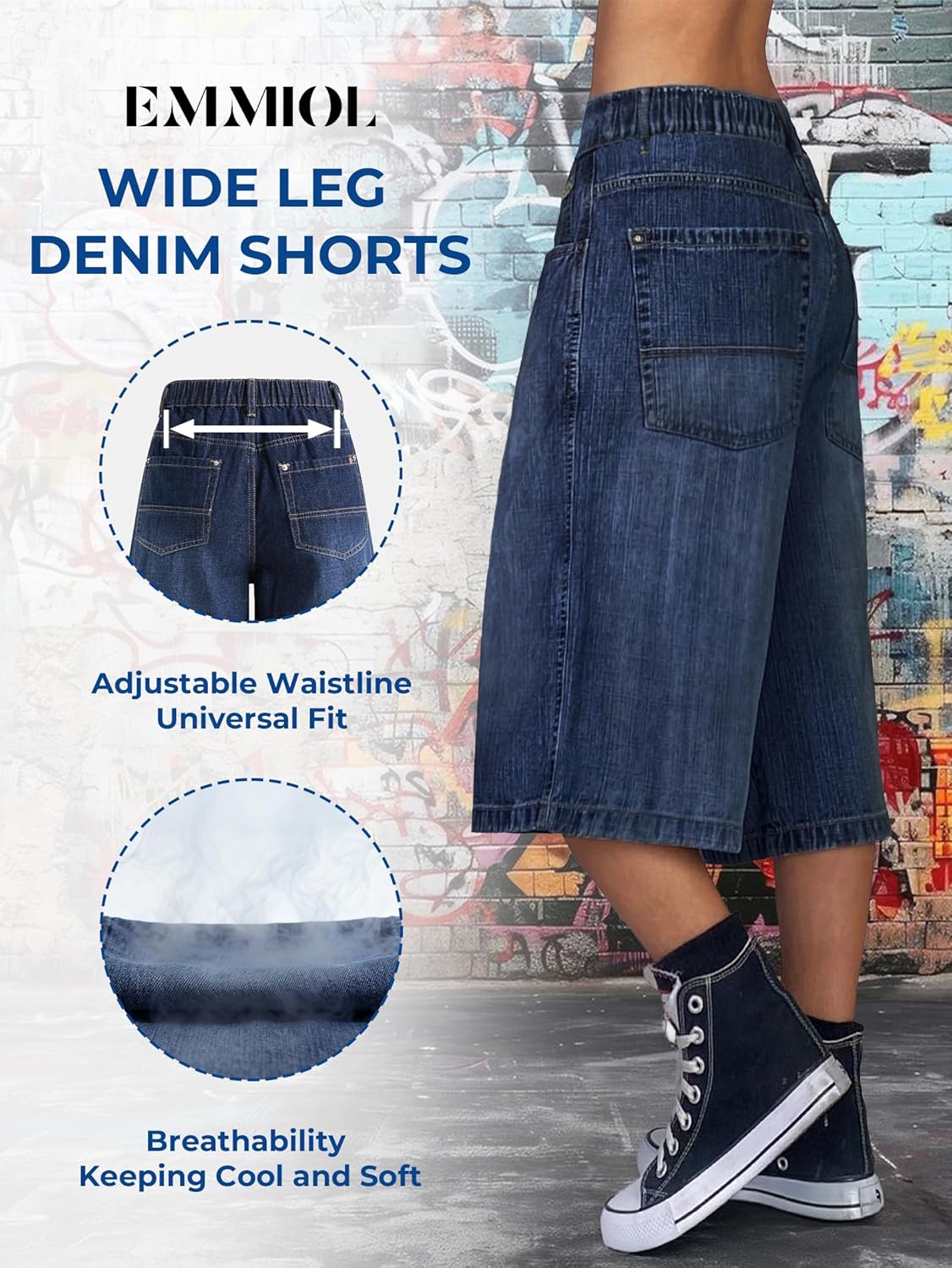 EMMIOL Baggy Jorts for Women Wide Leg Denim Shorts Y2k Mid Rise Bermuda Streetwear Boyfriend Jean Shorts with Pockets - Image 3