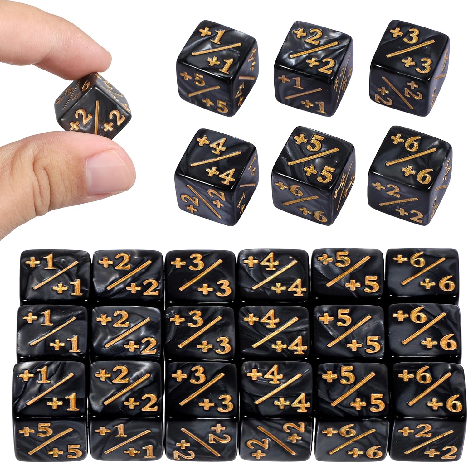 Token Dice Counter, 24 Pcs 1/+1 MTG Counter Dice D6 Plus and Minus Black Dices Kit Acrylic Board Game MTG Accessories for M-TG CCG Card Gaming