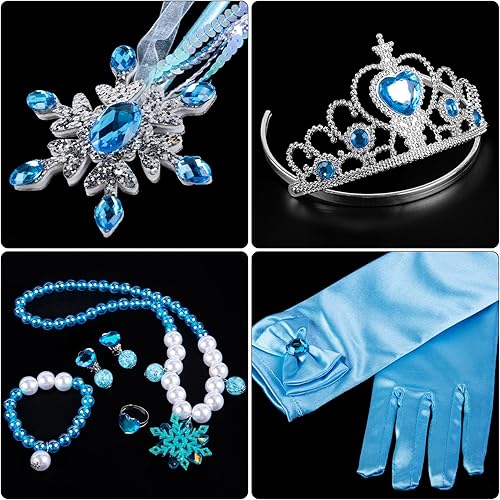 Miniatura 4 de Shindel 8 accesorios de disfraz de princesa, corona de princesa, guantes, collar, aretes, banda para el cabello, disfraz de cosplay para niñas