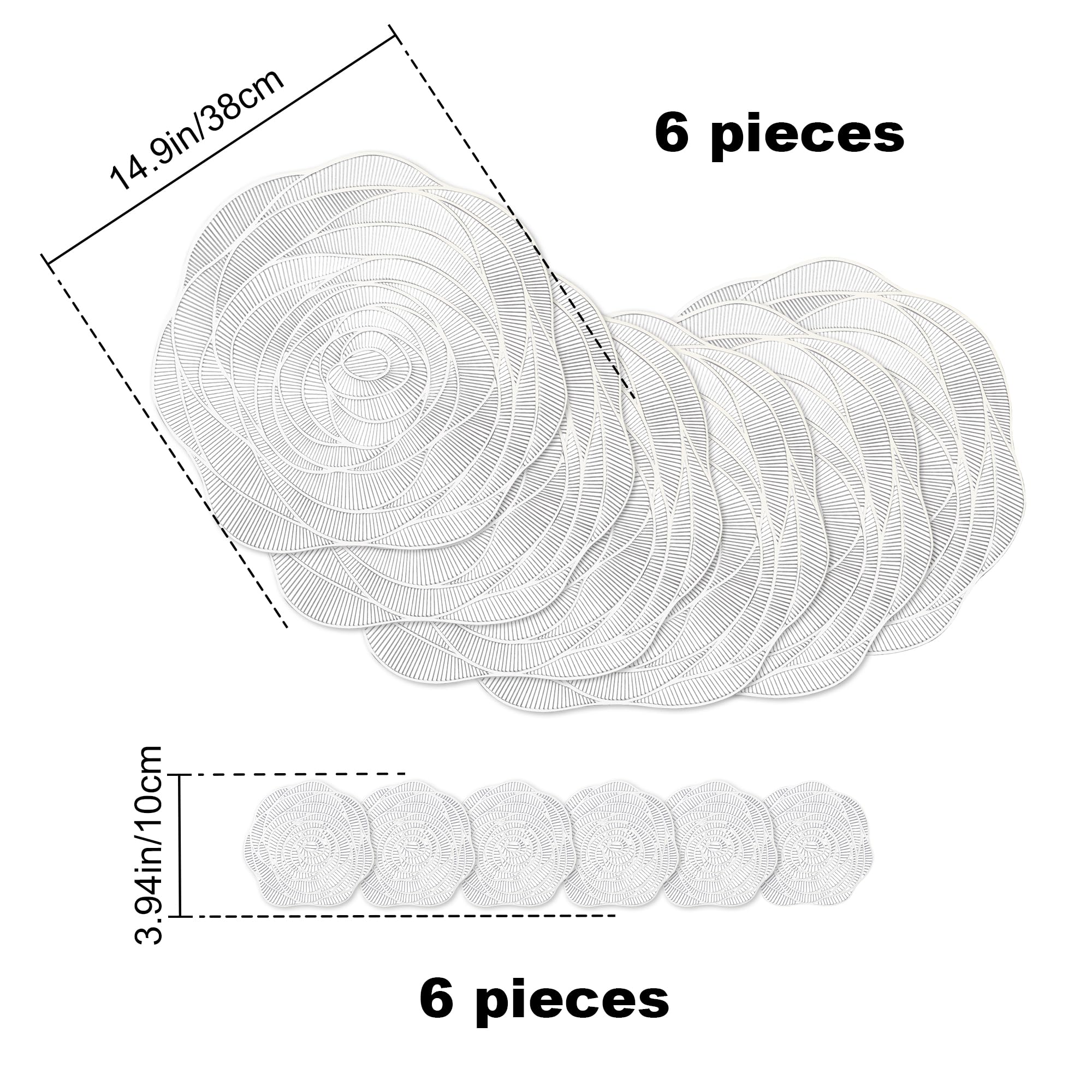 fanquare Set de Table Or Rose PVC en Forme de Fleur,38cm Lot de 6 Sets de Table Lavables Antidérapant Floral Élégant,Dessous de Plat Ronde pour Cuisine Mariage et Fêtes