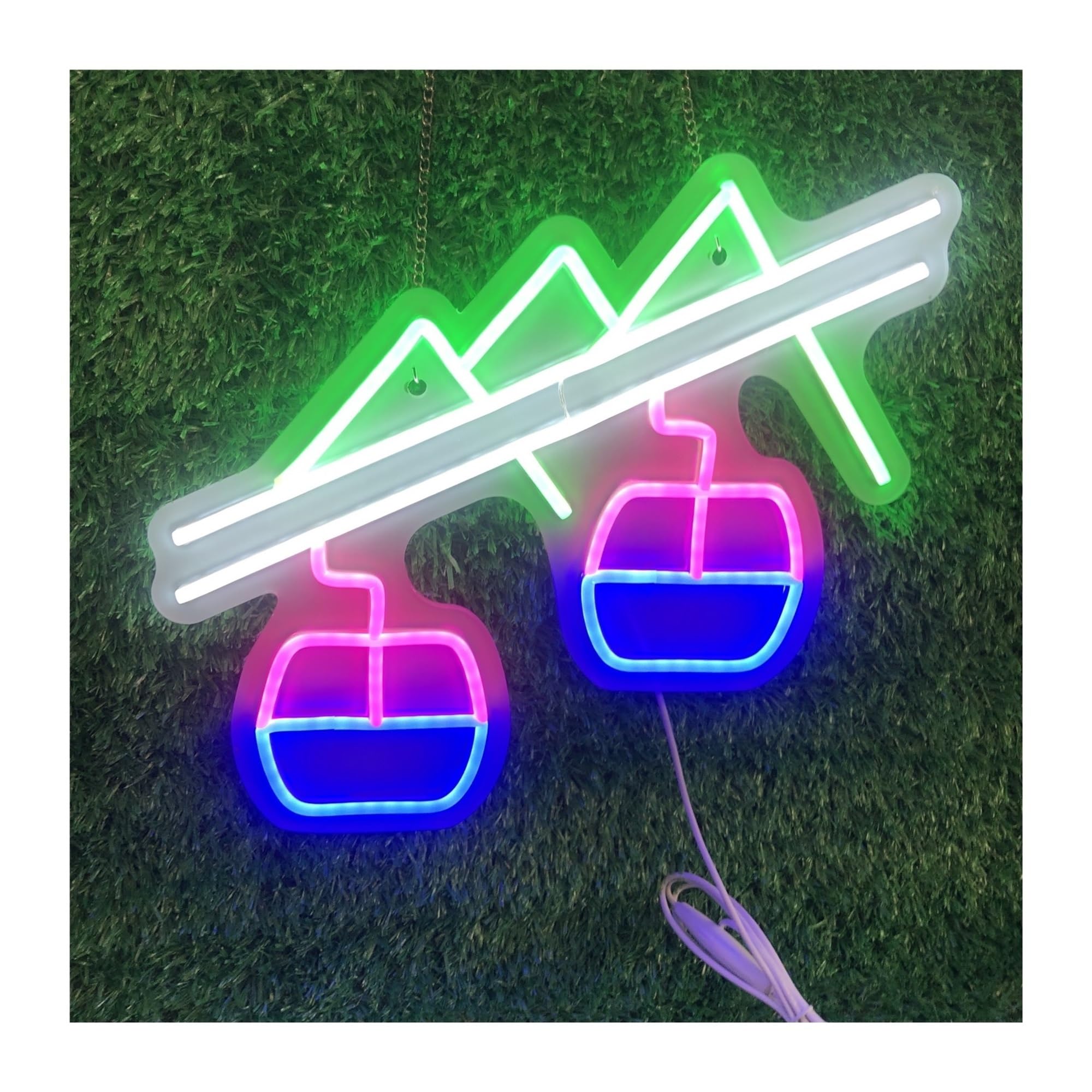 Xenite A Hanging Rt Neon Signs Ski Lift Neon Sign, Mountain Ski Resort Wall Rt Decor, Ttractions Winter Holiday Lamps Usb Powered 38Cmх35cm(A)