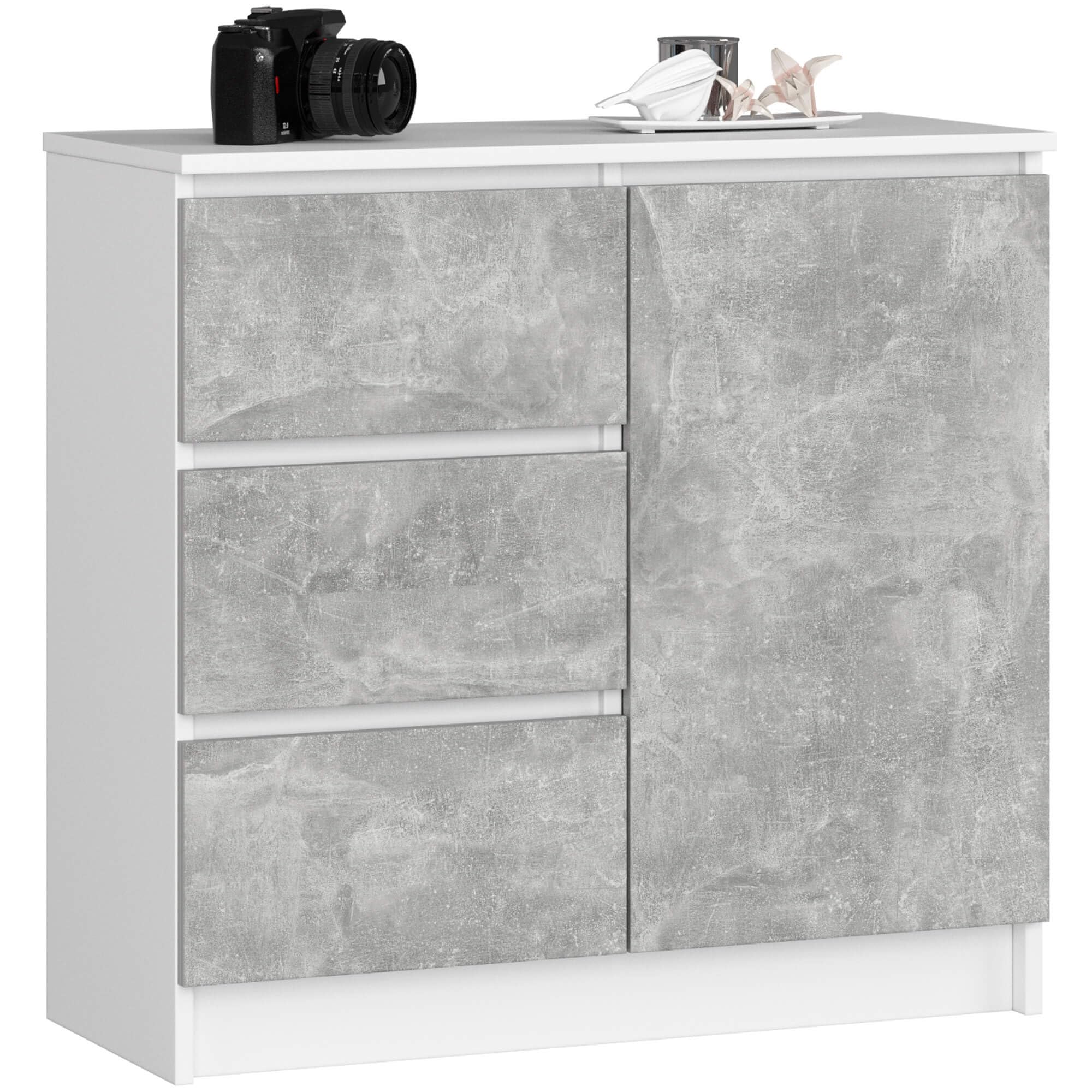 Credenza In Legno Massello Stile Cinese - Bianca - 4 Cassetti E 3 Armadietti