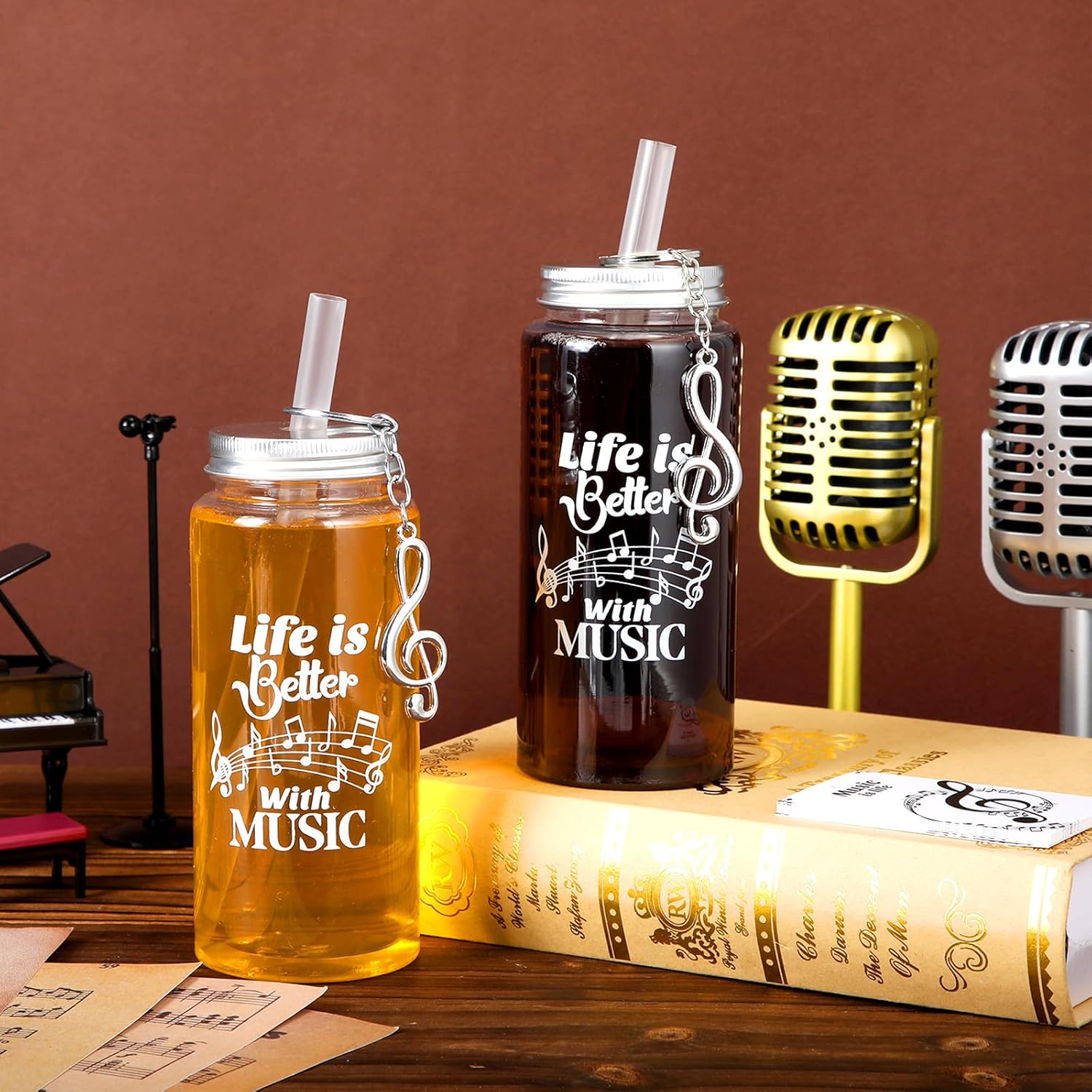 20 Set Music Lover Gifts 20 Plastic Straw Cups 20 Cards 20 Note Keychains 100 Silver Wire Ties and 20 Transparent Opp Bags Inspirational Musician Gifts for Music Teacher Student - Image 4