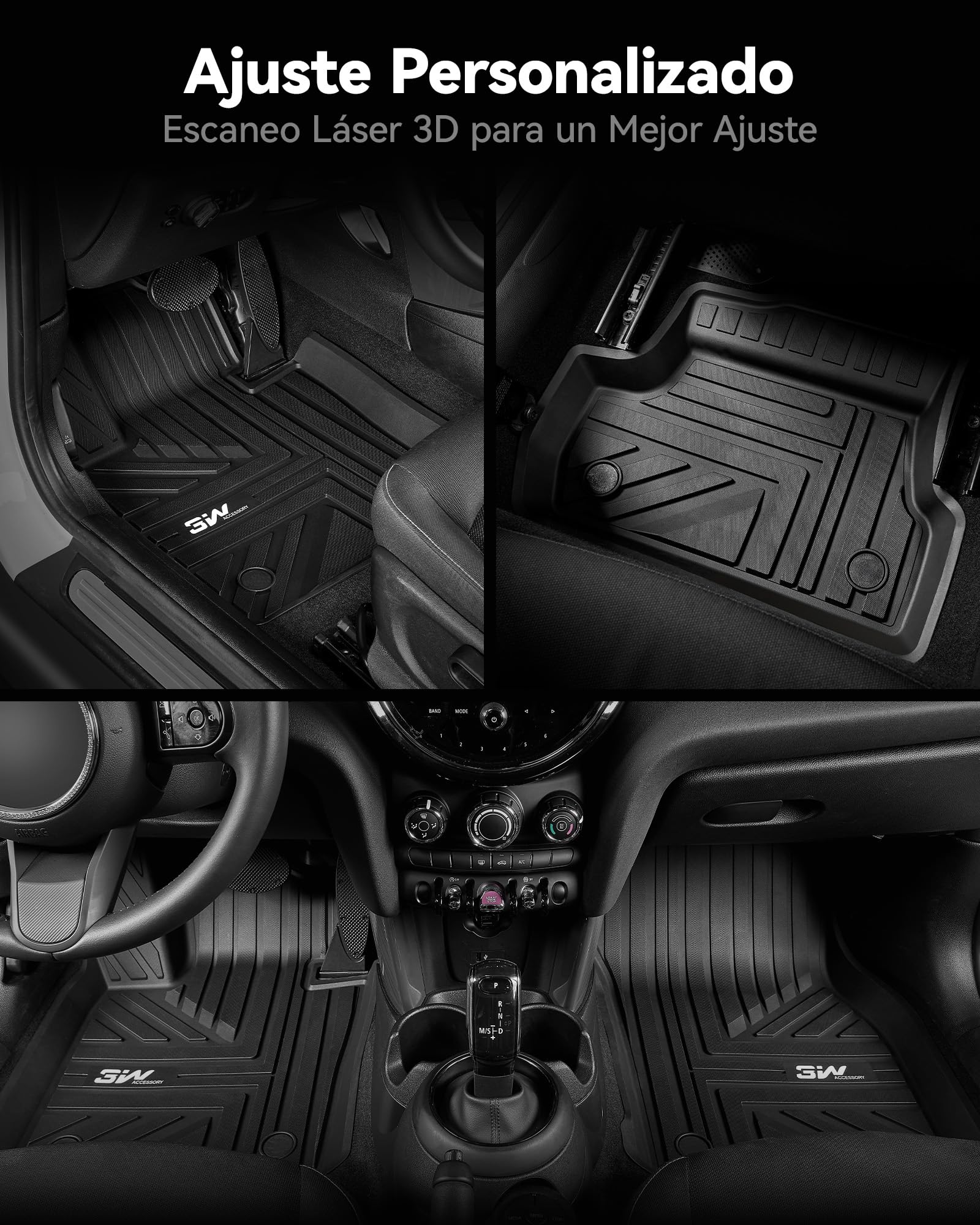 3W Alfombrillas de Coche y Maletero para Mini Countryman F60 2017-2024, TPE Alfombrillas para Todo Tipo de Clima para Mini Countryman la 1ª y 2ª Fila Juego Completo, Admite Perros, Accesorios, Negro
