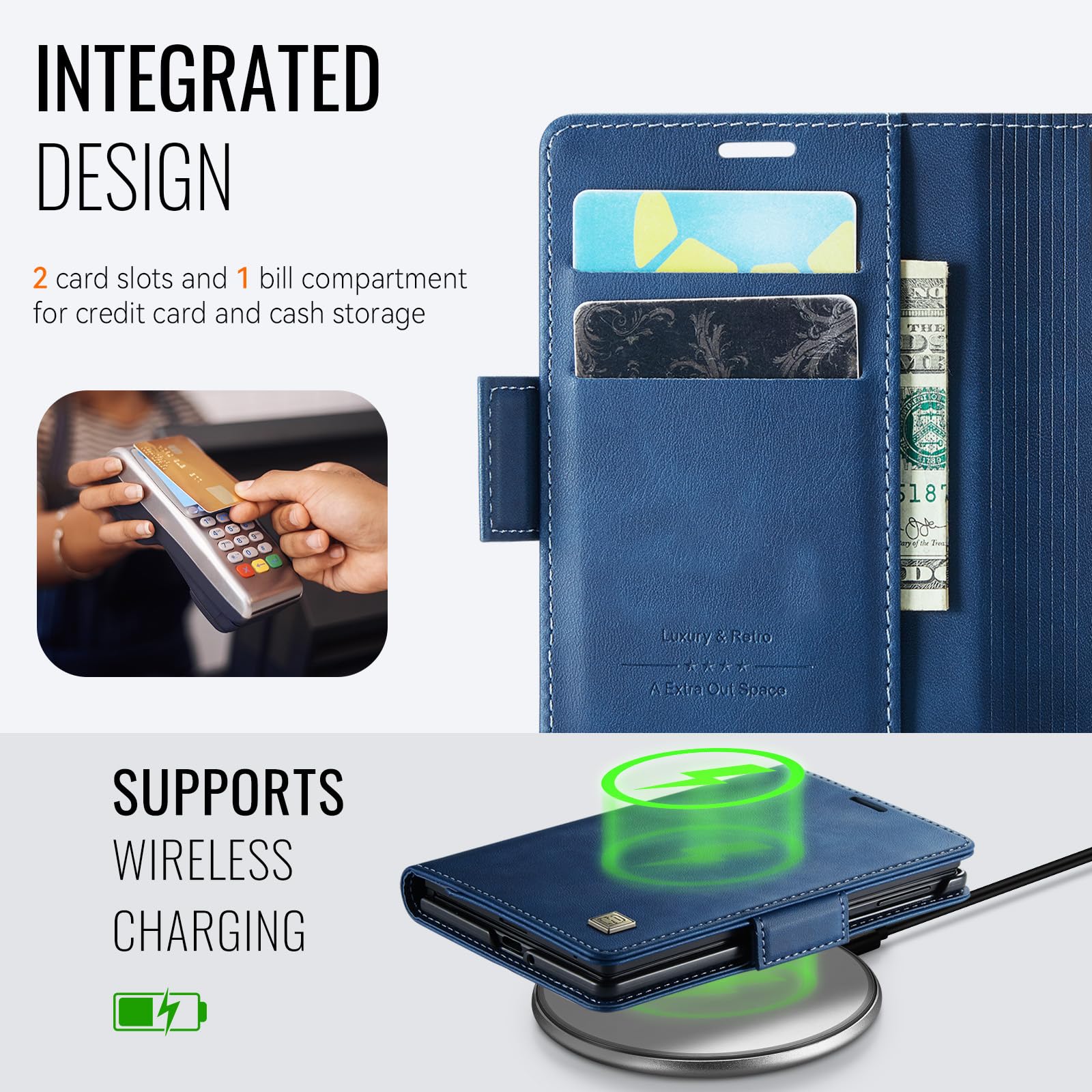 Flip Cover Per Samsung Galaxy Z Fold 8, Portafoglio Custodia in Pelle | Funzione di Appoggio Chiusura Magnetica Guscio Affari Antiurto Completa,Caffè,Fold 8