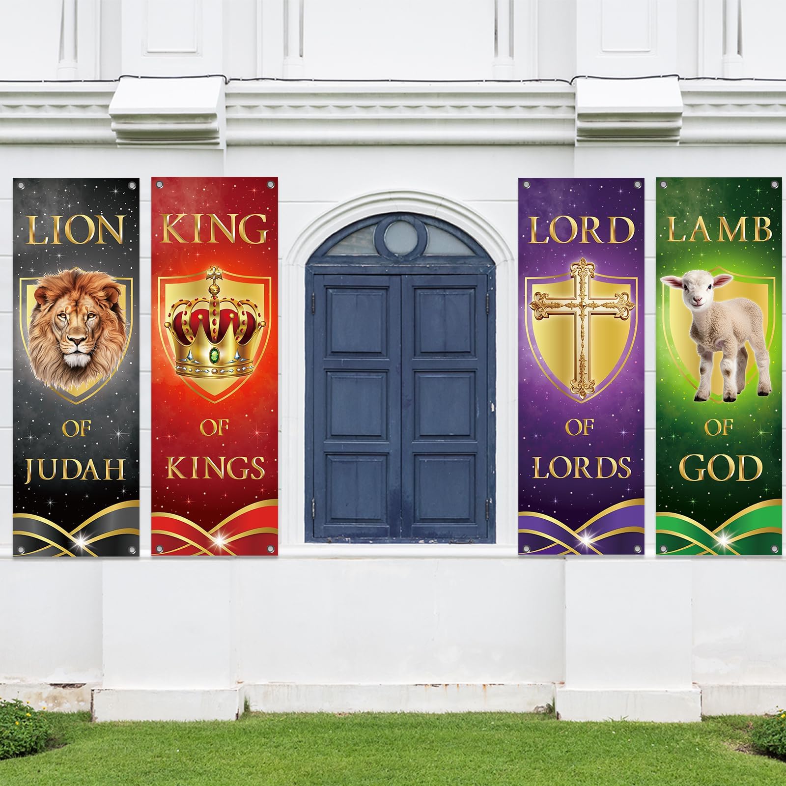 Set Mit 4 Kirchenbannern – Bibelverse & Religiöse Motive Für Gottesdienst, Weihnachten & Dekoration