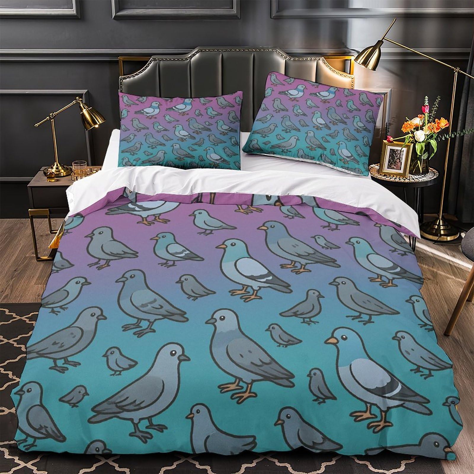 Housse de couette pigeon 3D anti-acarien parure de lit respirante et facile à laver