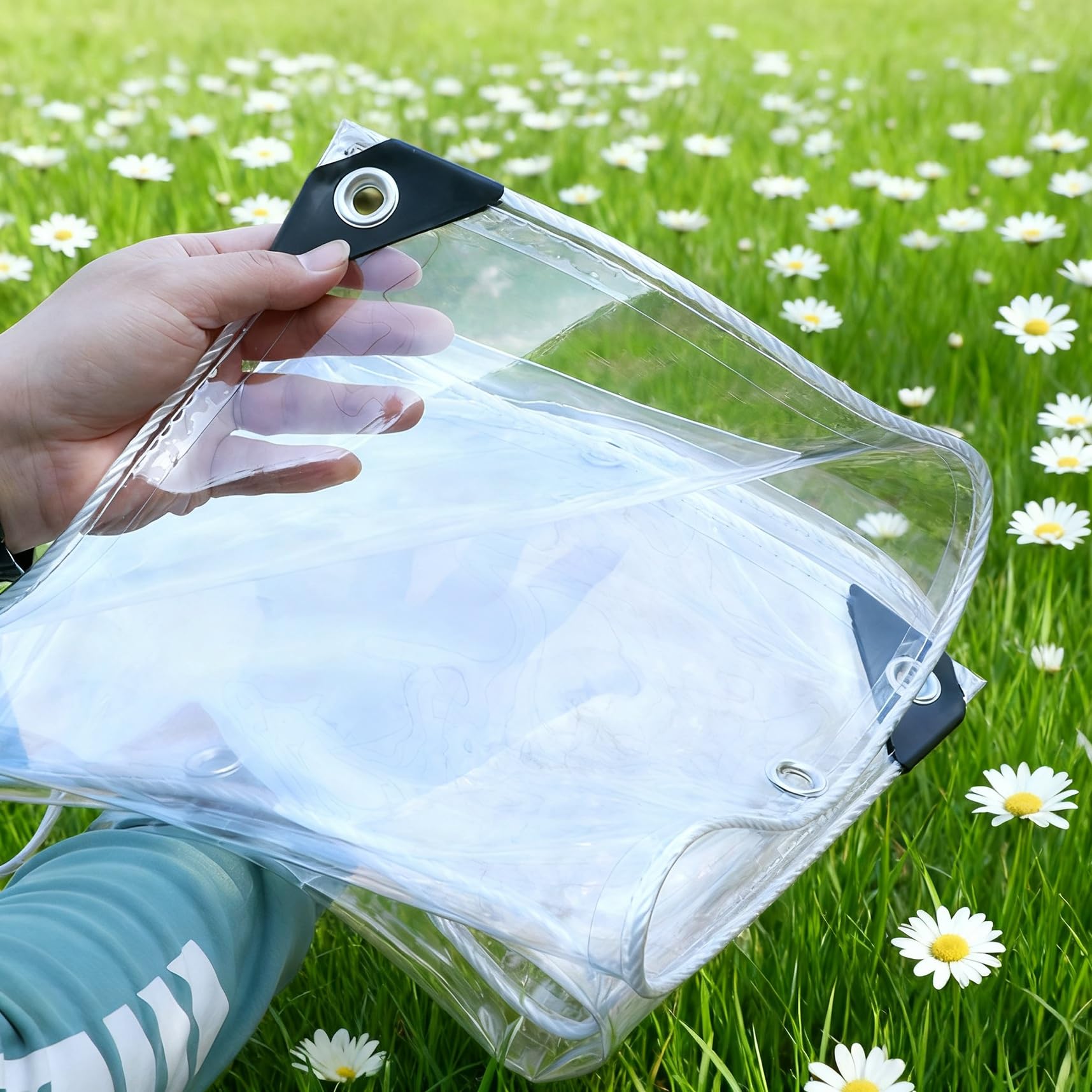 Lona transparente con ojales de 156 x 188 cm impermeable para muebles de jardín