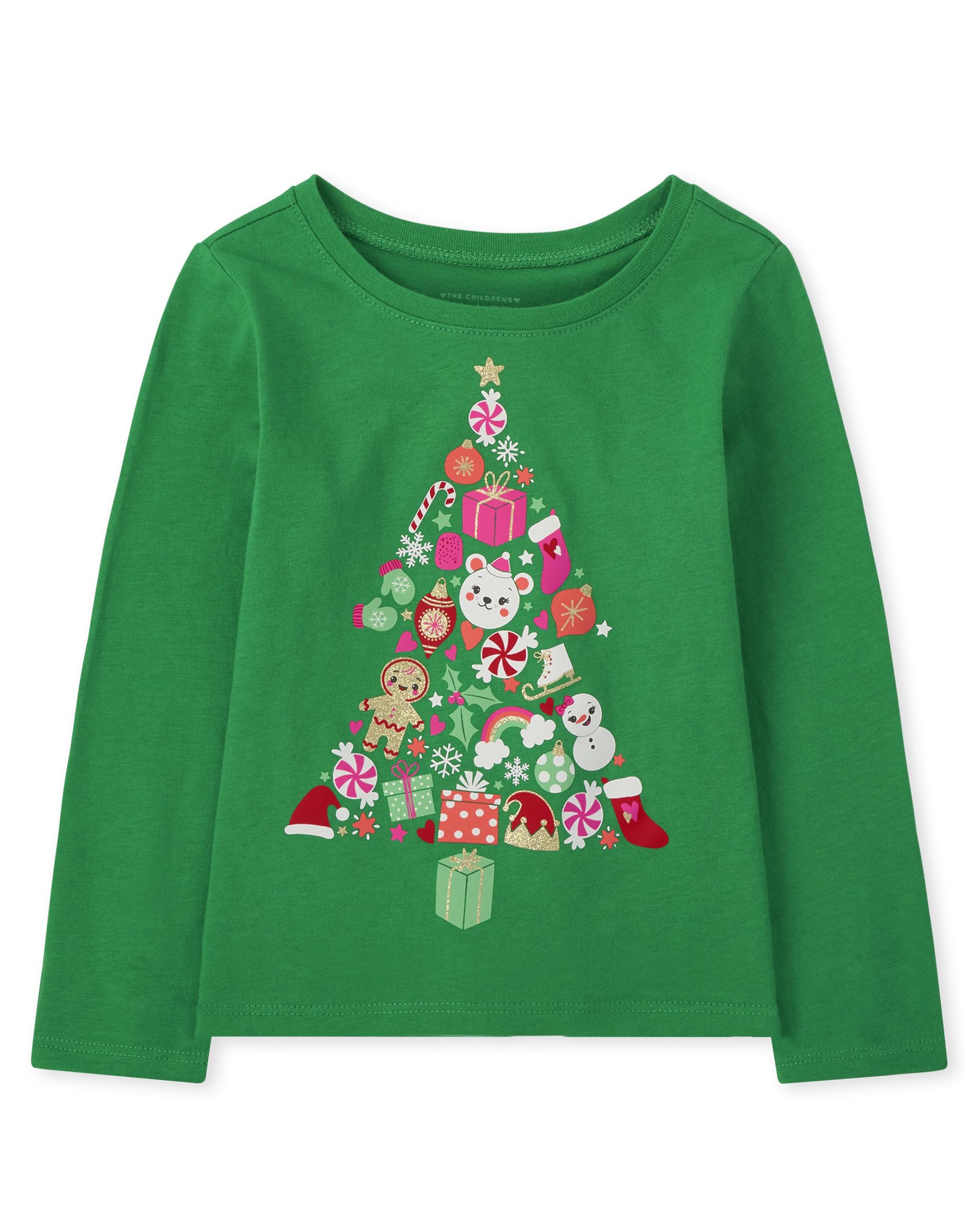 The Children's Place Baby-Girls and Toddler All Holidays Long Sleeve Graphic T-Shirts Christmas Tree Doodle 12-18MOS