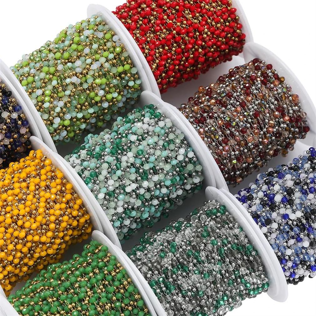 Rotoli Colorati a Catena, Catena di Perline in Acciaio Inossidabile con Pietre di Cristallo da 1 Metro for la creazione di Gioielli Accessori for collane e Braccialetti Fai-da-Te(18)