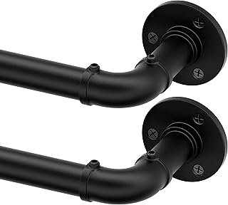 Curtain Rods for Windows 66 to 144, Black Adjustable Curtain Rods Set of 2, Blackout Wrap Around Curtain Rod, Heavy Duty Industrial Curtain Rod, 1 Inch Outdoor/Indoor Drapery Rod 66-144"