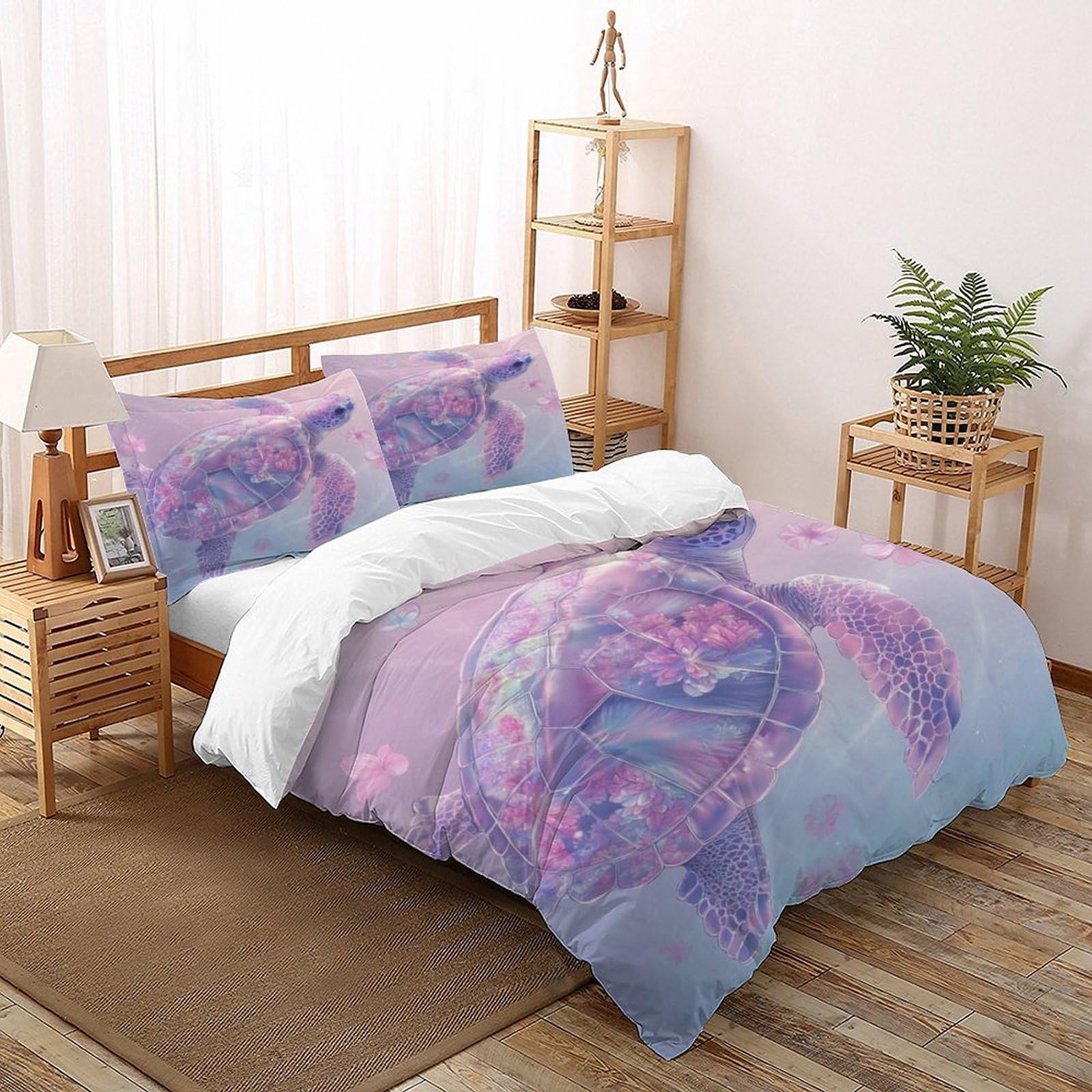 LumeNest Pink Sea Turtle Bedding Set 3D Design Jungle Animals Duvet Cover Set Microfiber Quilt Cover Universal for All Seasons with Pillowcase Double（200x200cm）
