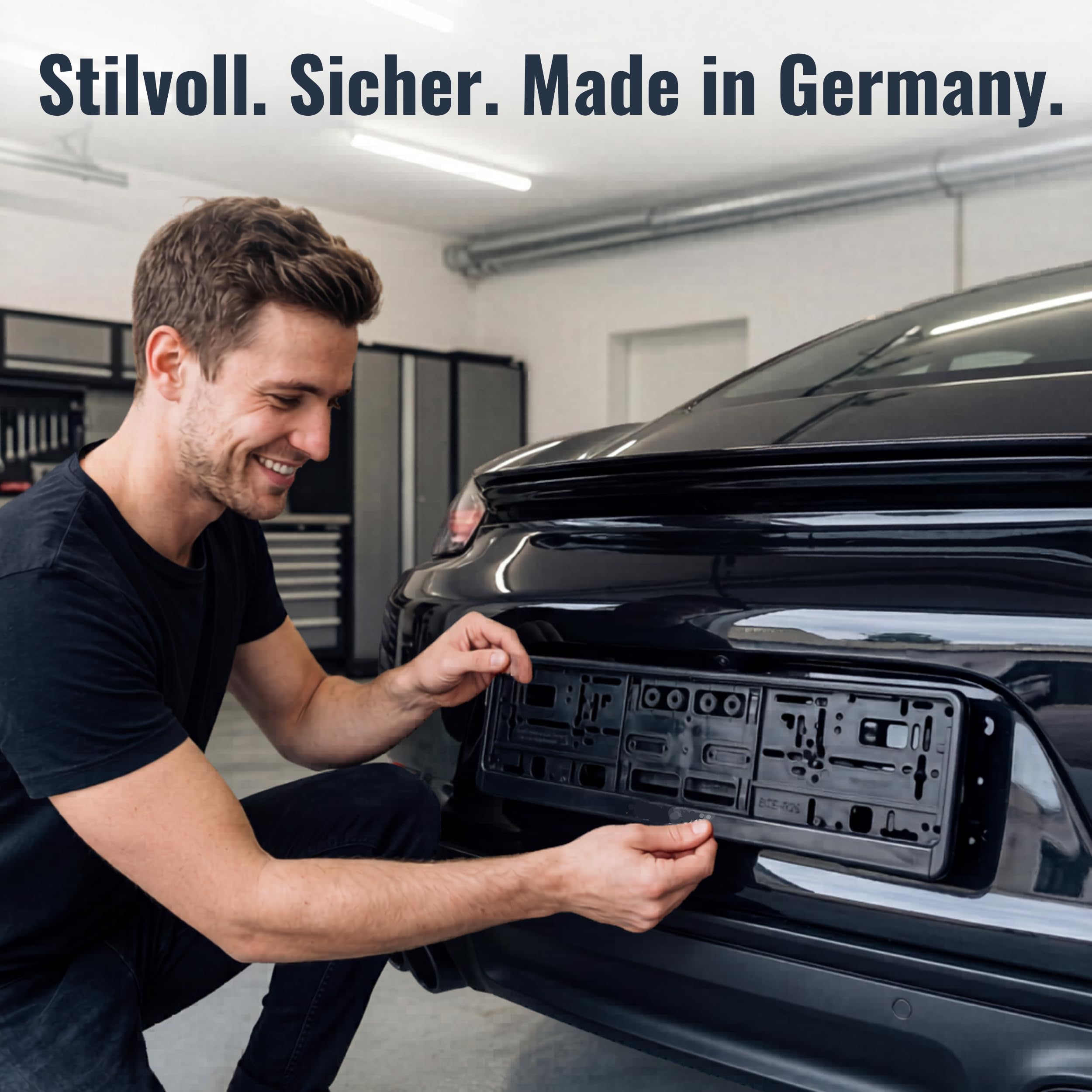 Portatarga per auto nero, rinforzo per targa cornice portatarga set da 2 pezzi - Made in Germany