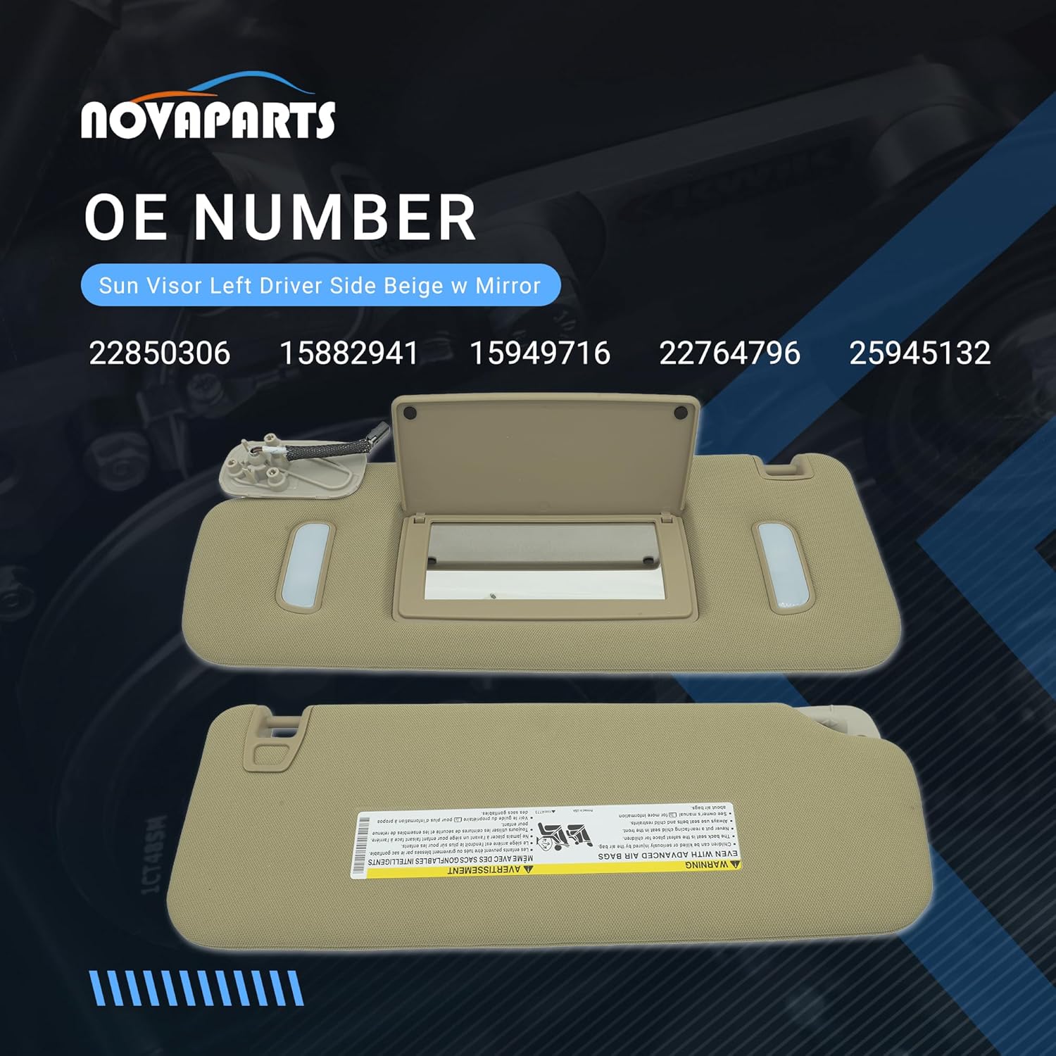 22850306 Sun Visor Left Driver Side for 2007-2013 Chevy Silverado Avalanche Suburban 1500 2500 3500 2007-2014 Cadillac Escalade Chevy Tahoe GMC Sierra w Mirror Beige