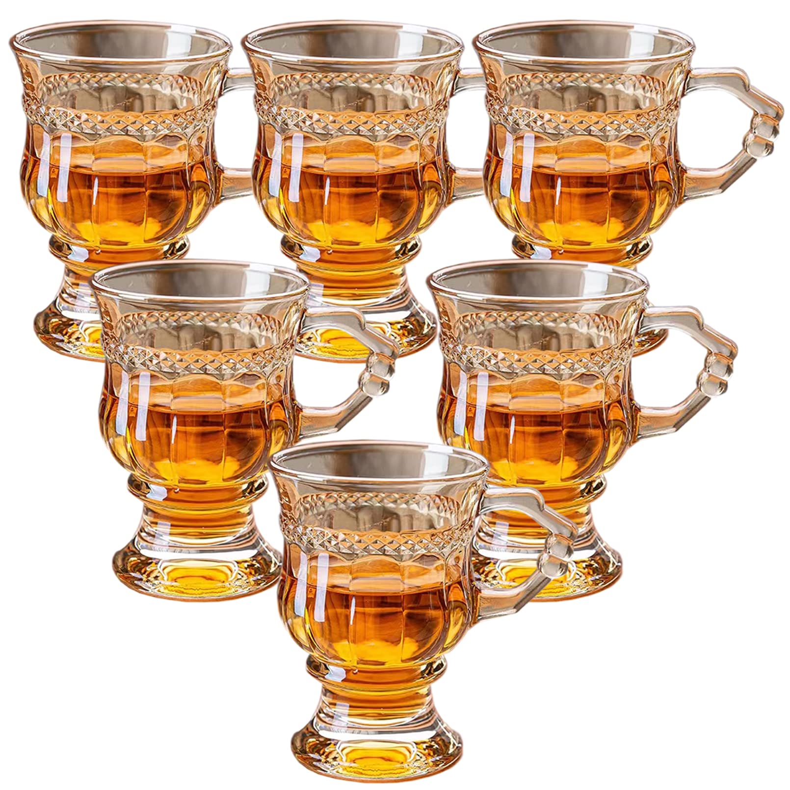 Qiccijoo 6Pack Vintage Coffee Mugs Set with Handles,150ml/5.5 Oz Glass Coffee Mugs,Gold Colored Glassware Set for Drinking Hot Beverages,Latte,Cappuccino,Espresso Coffee