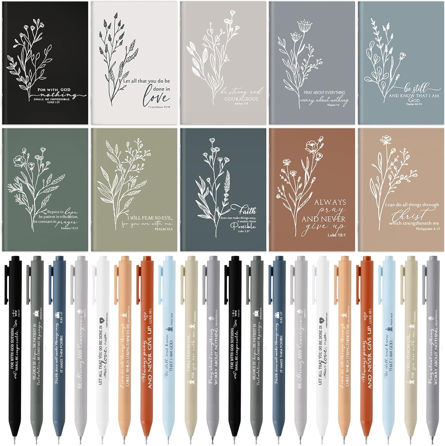 Fuutreo 100 Pcs Christian Mothers Day Bible Verse Prayer Journal Notebook Religious Inspirational Ballpoint Pens Mini Pocket Notepad Church Gifts for Clergy Sunday School Teacher (Neutral Colors)