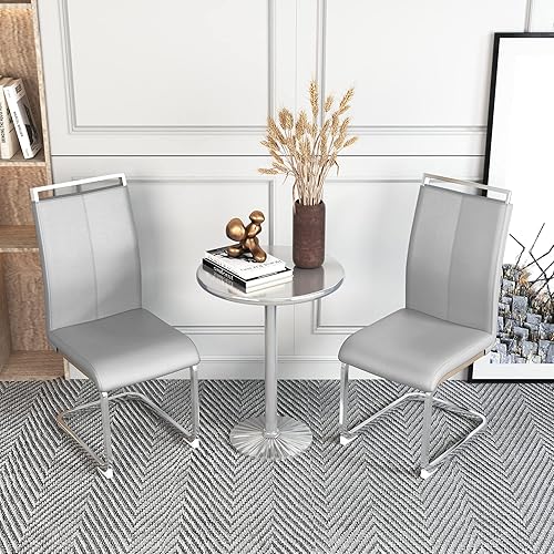 Miniatura 9 de AZmac Juego de 4 sillas de comedor de cuero moderno sillas de cocina sin brazos sillas de comedor con asiento acolchado tapizado y patas cromadas