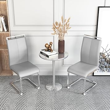 Dining Chairs Set of 2, Faux Leather Kitchen Chairs with Upholstered Padded Seat and Sturdy Chrome Metal Legs for Dining Room,Kitchen Room