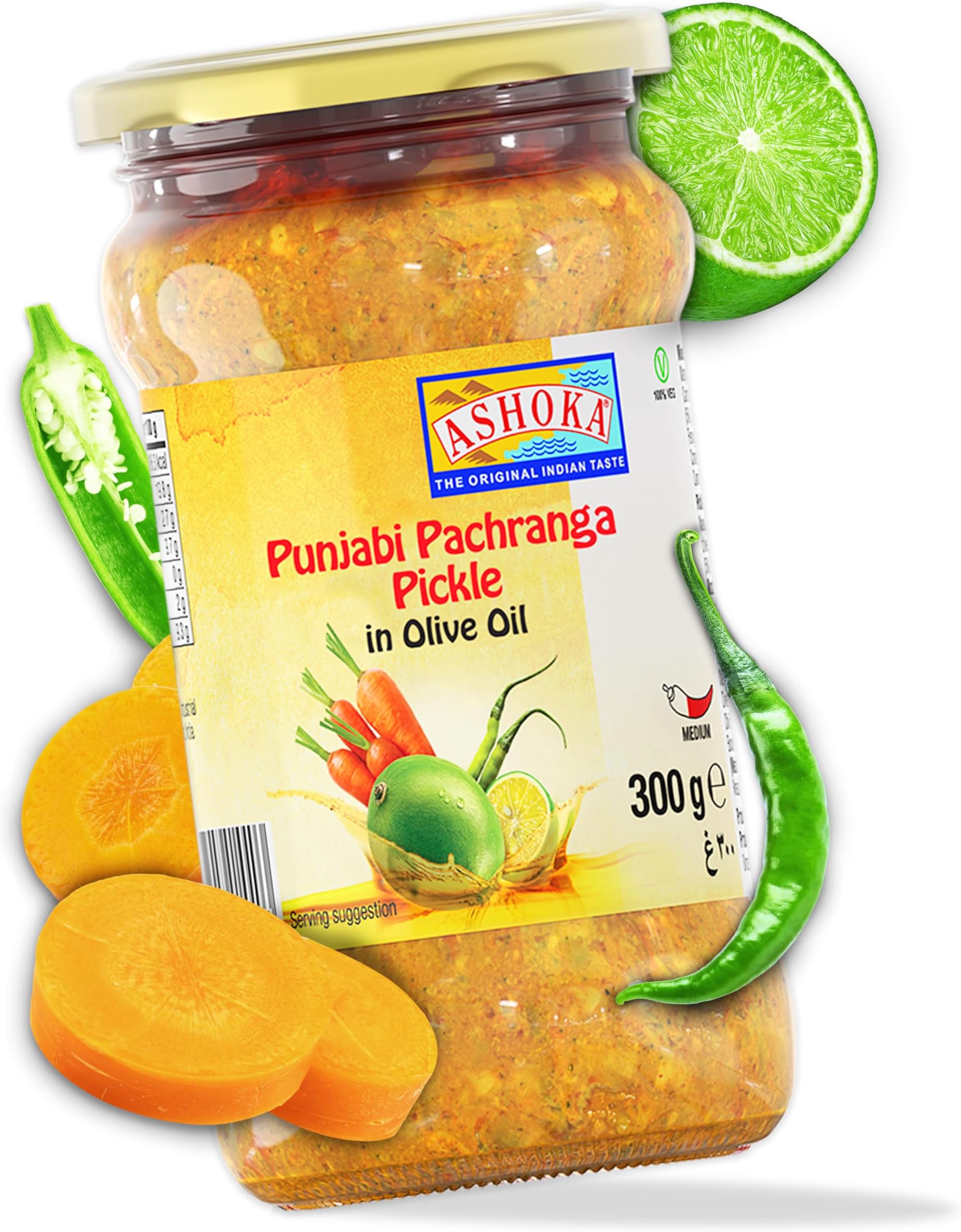 Ashoka 1932 | All Natural Pickle | Premium Olive Oil | North Indian Pickle Mix | Punjabi Pachranga Achar | Spicy Relish | Vegan | Kosher Certified | Popular Indian Condiment | 300 Grams