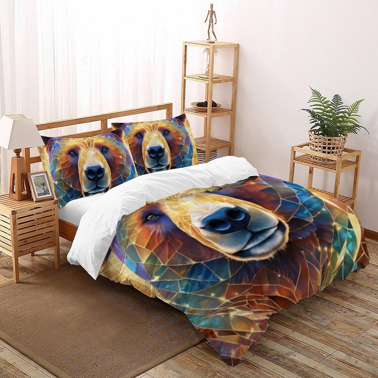 Housse de couette Ours Diamant microfibre anti-plis lit double 2 taies d'oreiller