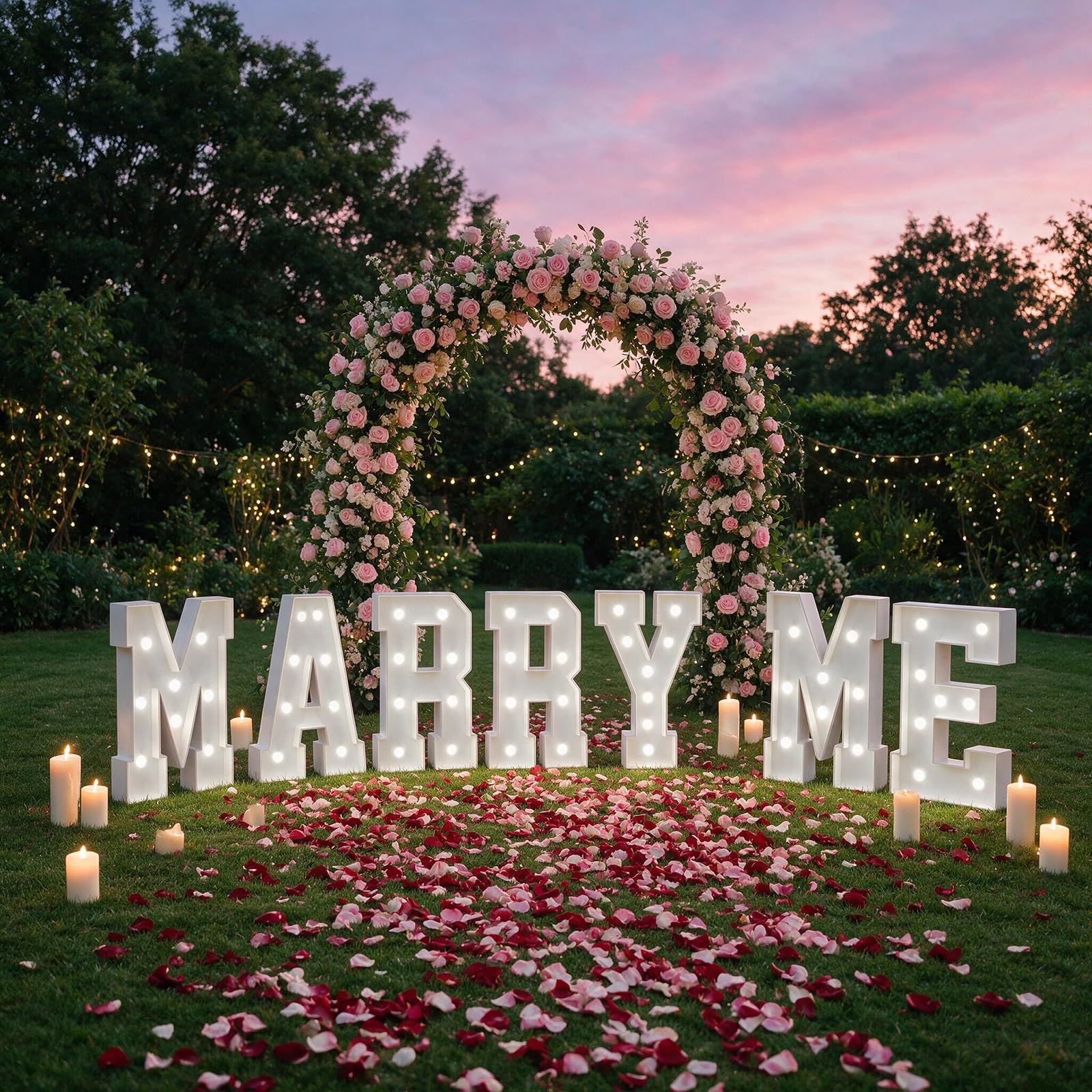 Marry Me Marquee Leuchtbuchstaben for Heiratsanträge im Freien | KT-Schaumplatte Vorgecutt, Heiratsantrag Deko, Leichter Aufbau, Kabellos, Leicht, Mehrfach Verwendbar(Cool white,120cm)
