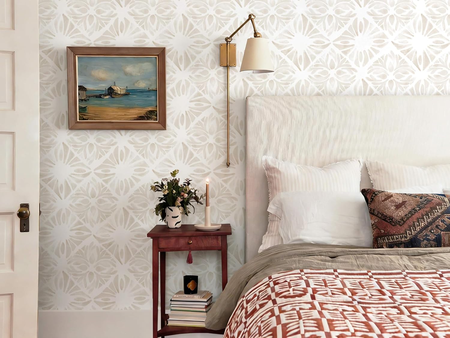 Boho Wallpaper Neutral Peel and Stick Wallpaper 78.7"x17.3" Geometric Wall Paper Beige and White Contact Paper Textured Removable Vinyl Waterproof for Bedroom Farmhouse Kitchen Bathroom