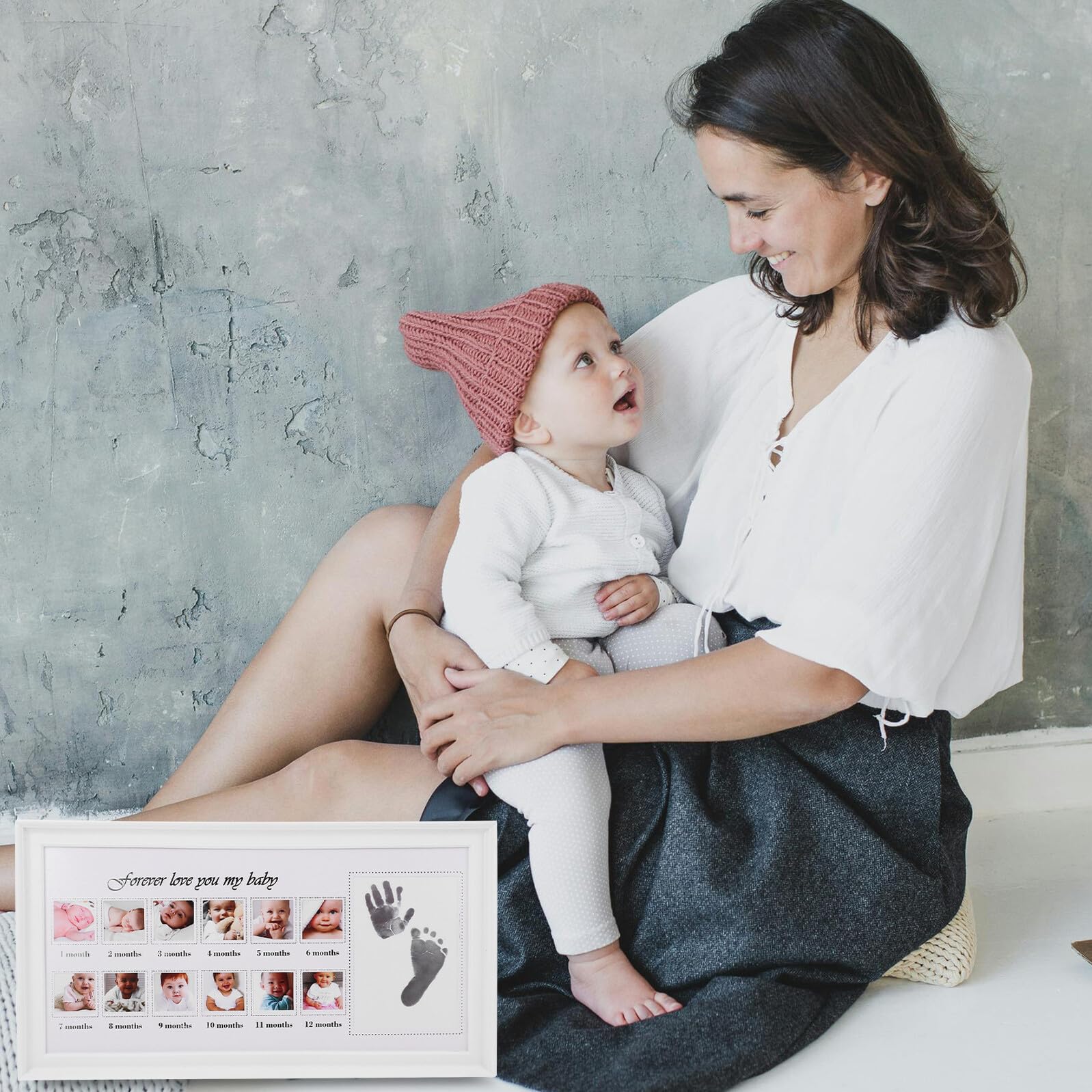 Marco de Fotos de Pp y Pvc para Bebés Huellas de Manos y Pies Marco Elegante Blanco Obsequio Adecuado Decoración para Pared y Mesa para Nuevos Padres