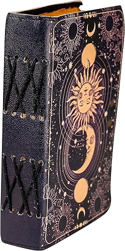 Miniatura 6 de Diario de cuero vintage hecho a mano con sol y luna para hombres y mujeres, antiguo hecho a mano con borde de cubierta vintage, cuaderno de bocetos