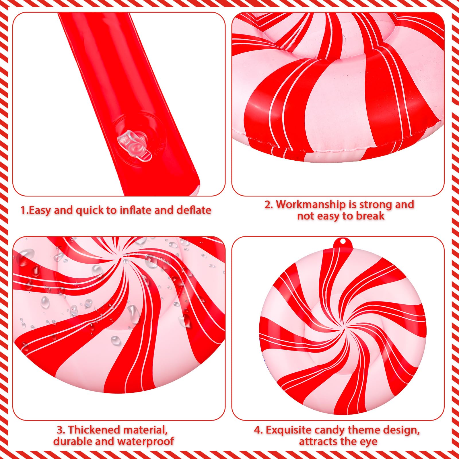 Jetec Lot de 16 décorations de Noël gonflables Rouges et Blanches de 22,9 cm à Suspendre en PVC pour Sapin de Noël, Cour, Porche