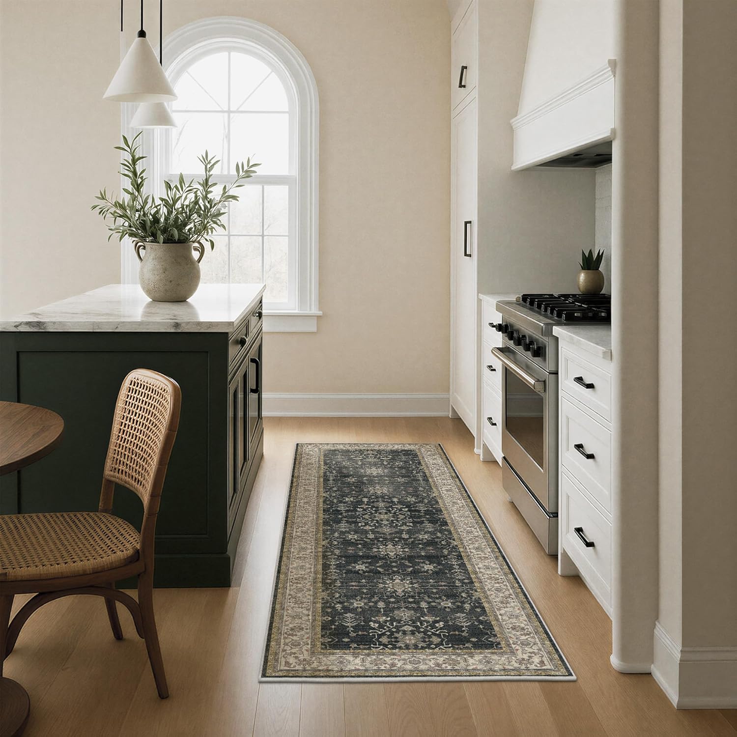 GENIMO 2x6 Runner Rug, Machine Washable Rugs Non Slip, Soft Retro Vintage Boho Rugs Indoor, Ultra-Thin Low Pile Rug Runners for Hallway, Entryway, Bedroom, Kitchen, Charcoal Gray/Multi - Image 3