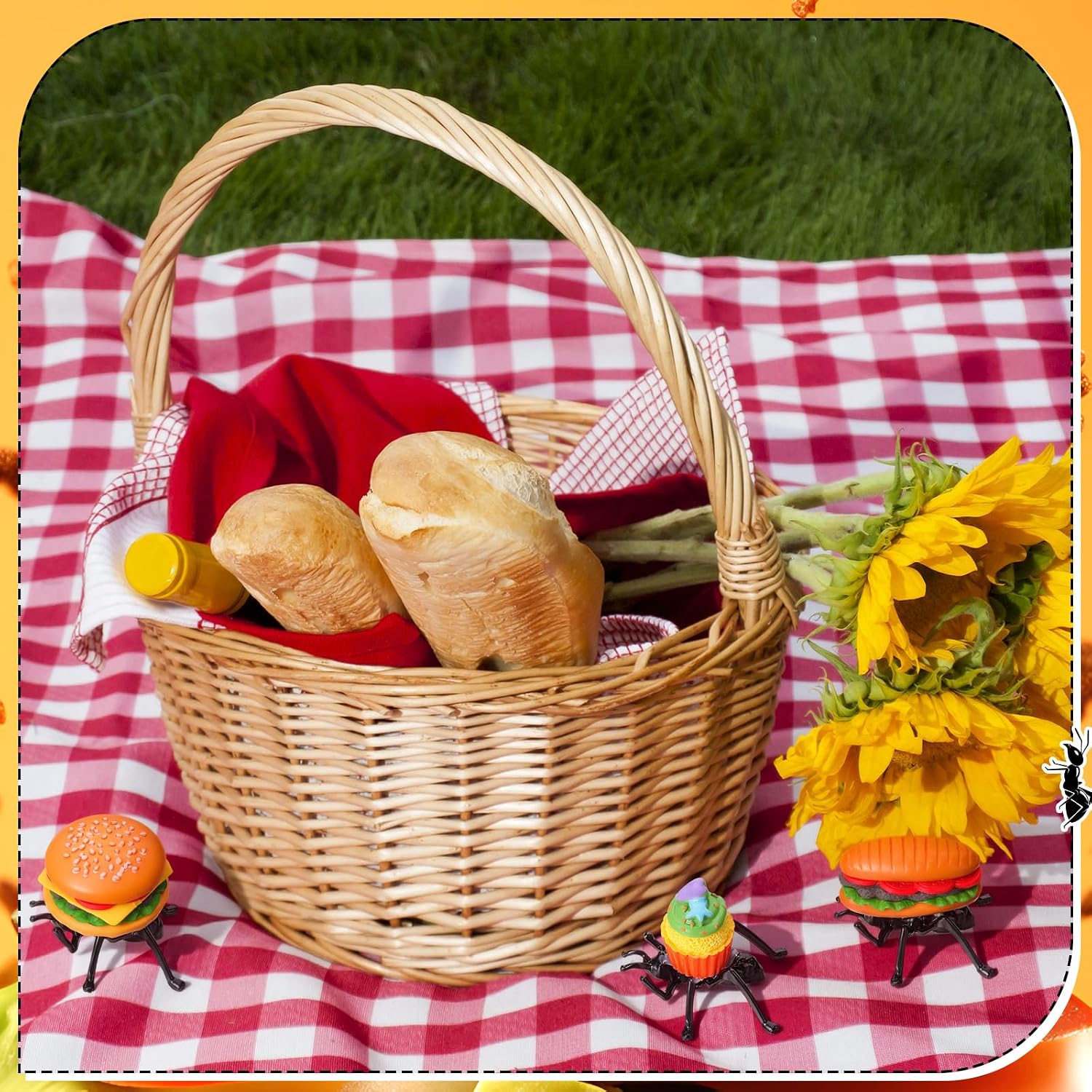 GlikCeil 3 Pcs Fake Ants Carrying Food Decor Summer Picnic Cookout BBQ Party Decoration Tiered Tray Decor for Spring Summer Picnic Favor