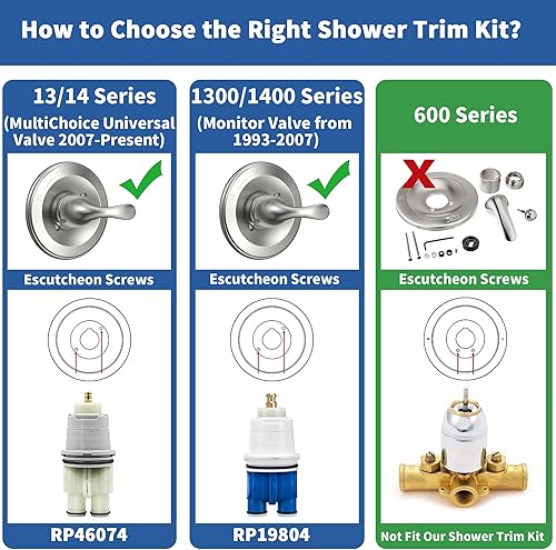 Miniatura 2 de Repuesto para Delta Faucet Classic 13 Series Kit de moldura de válvula de ducha de una sola función, mango de ducha, níquel cepillado, kit de