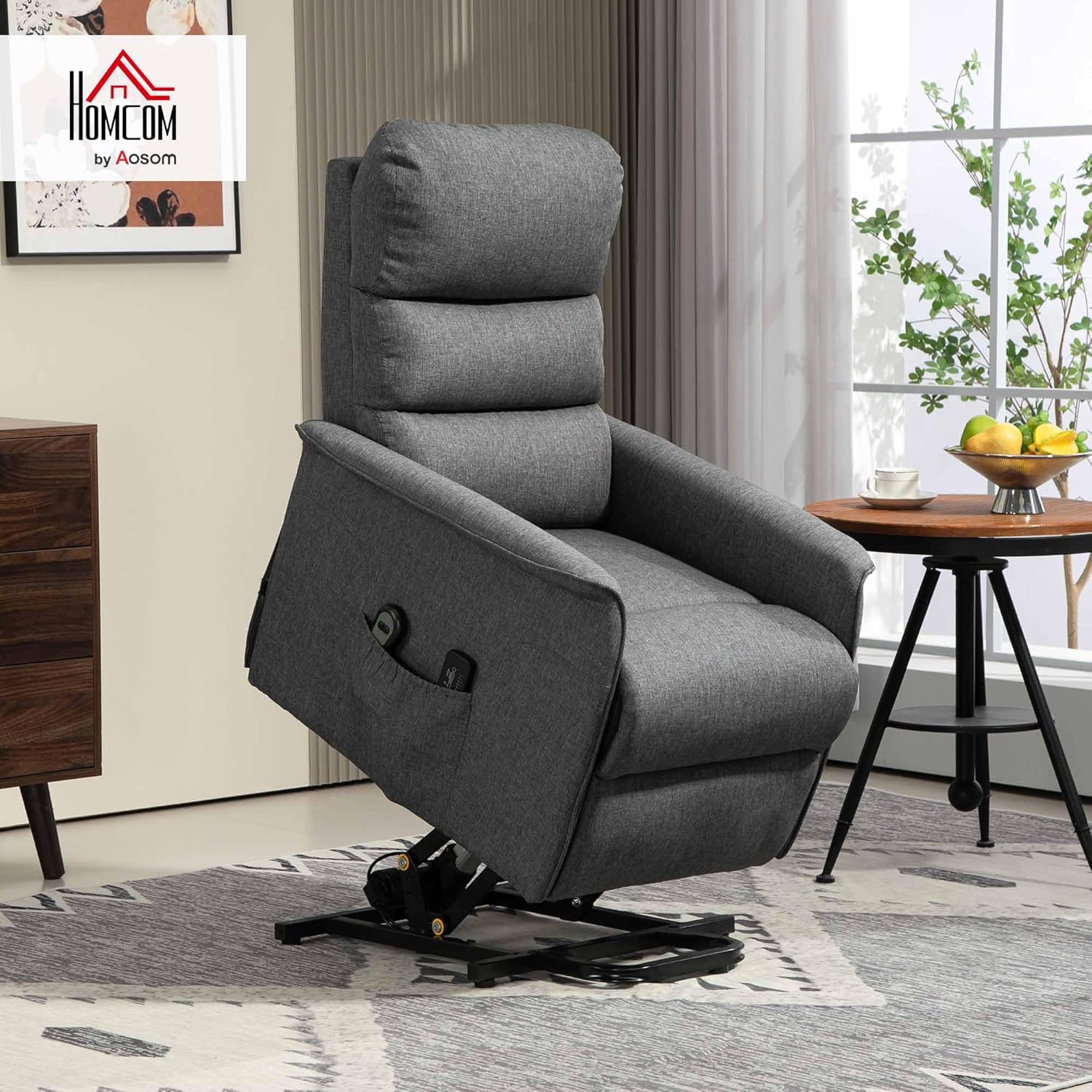 HOMCOM Electric Lift Recliner Chair in a living room setting, demonstrating the lift function