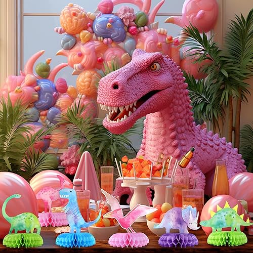 Miniatura 4 de HaPiBiDesign Centros de mesa de dinosaurio para baby shower, decoraciones de fiesta de dinosaurios, 12 piezas de centros de mesa de nido de abeja