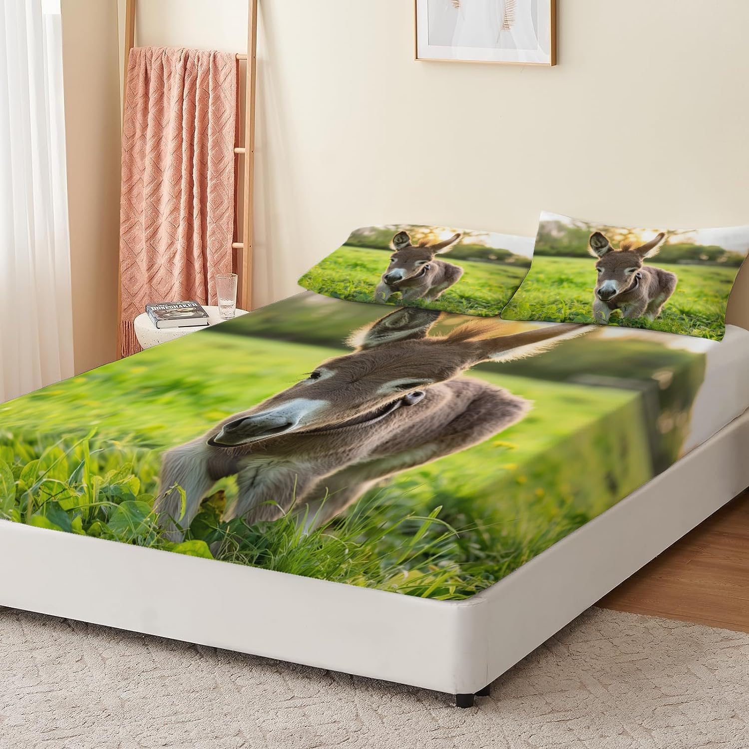 Lenzuolo con angoli Happy Donkey, facile da pulire, in morbida microfibra spazzolata, 160 x 200 + 30 cm, lavabile in lavatrice, 30 cm, con angoli profondi.