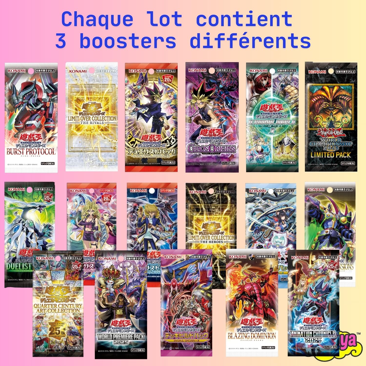 Pack 3 Boosters YU-Gi-Oh! Japonais Aléatoires – Cartes Officielles – Konbaya Selection – Protection d’Expédition