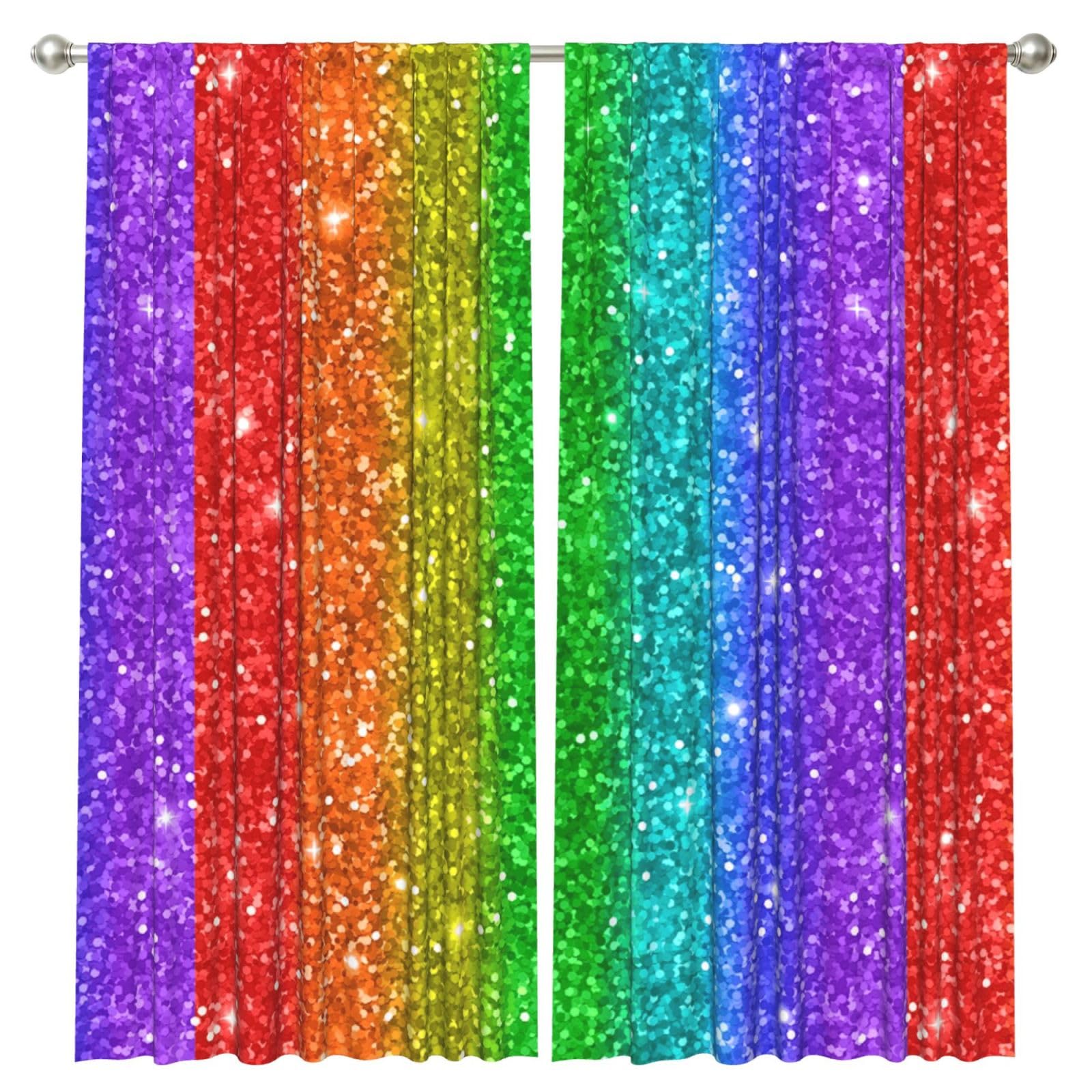 InOmak Rainbow Looks Like With Sequin, 2 Panels Window Curtains 52 x 84 Inch Blackout Curtains for Living Room Bedroom
