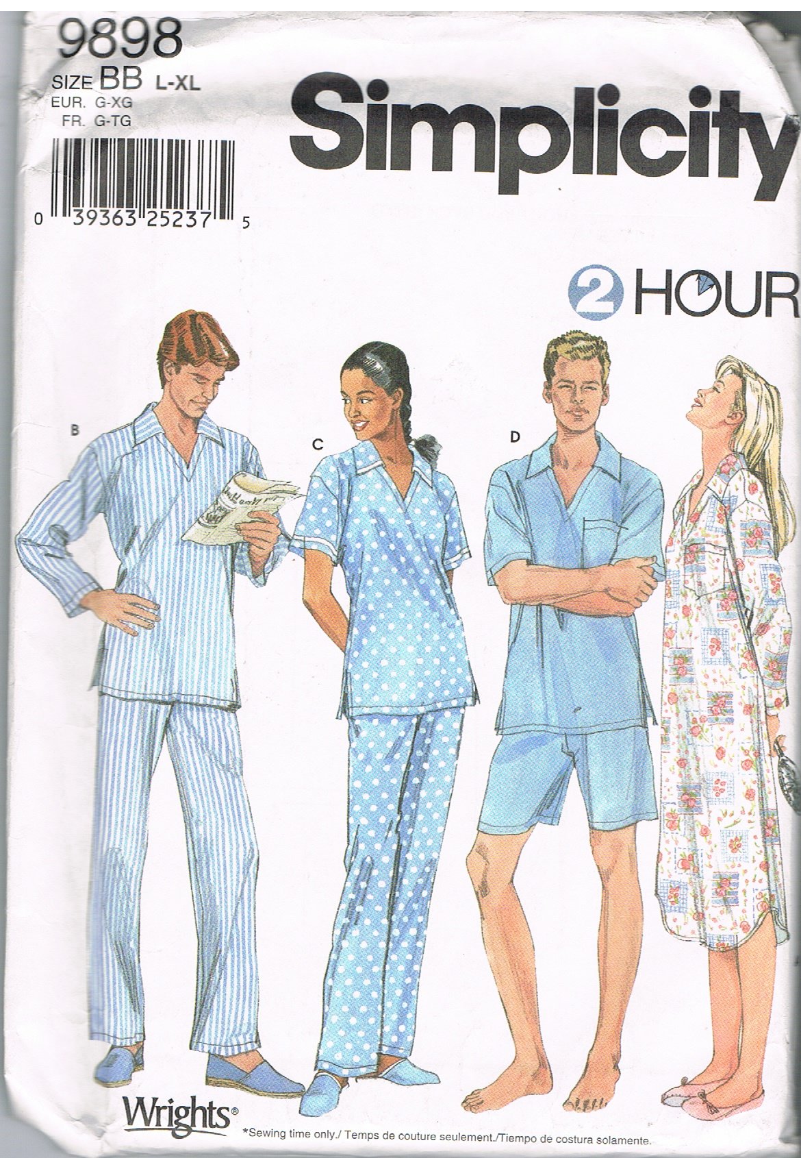 Vêtements de nuit Simplicity 9898 patron pyjama unisexe veste et pantalon de nuit