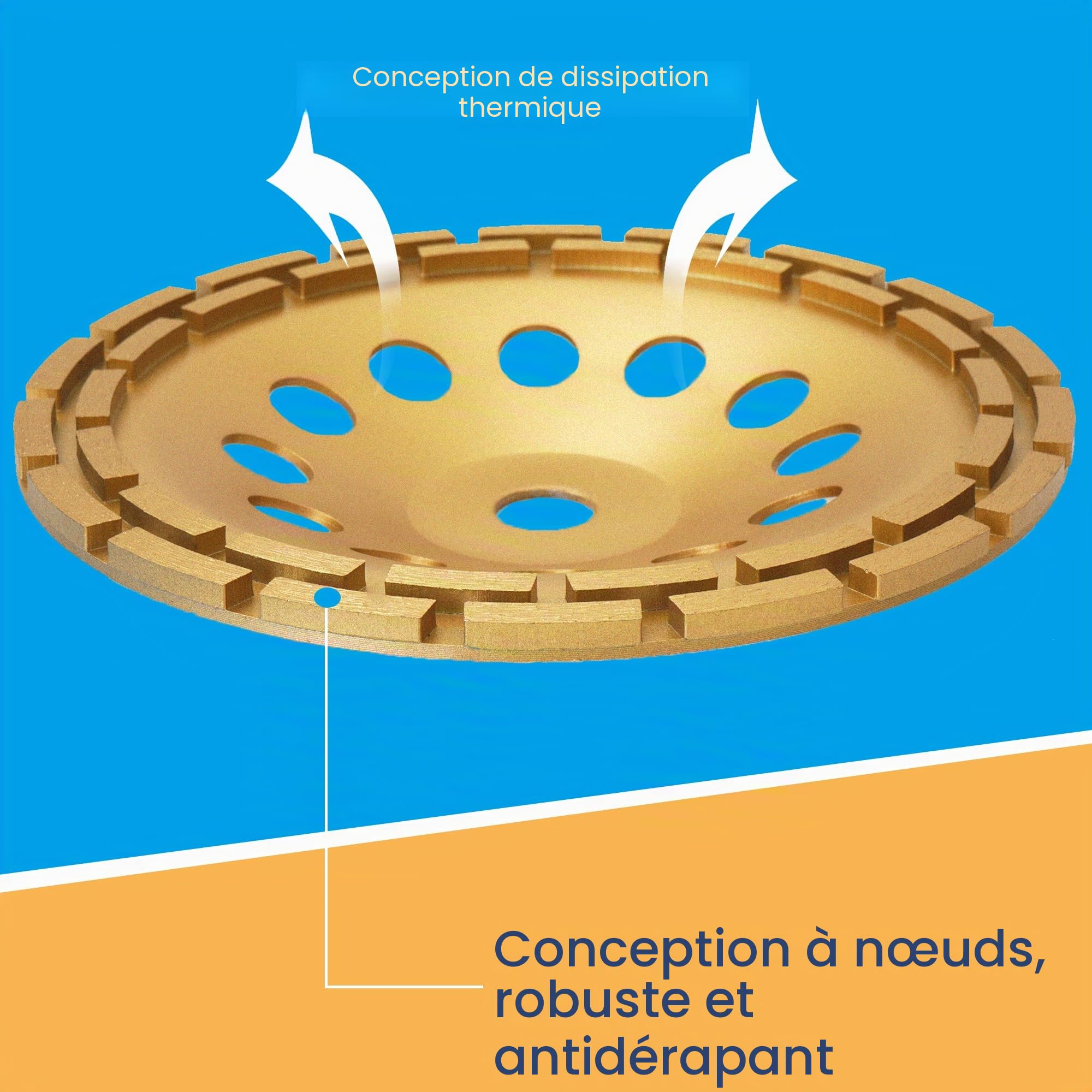 Meule diamant de 230 mm pour meuleuse d'angle pour béton, marbre, granit, pierre naturelle, ciment, pour meulage, polissage, nettoyage, surface