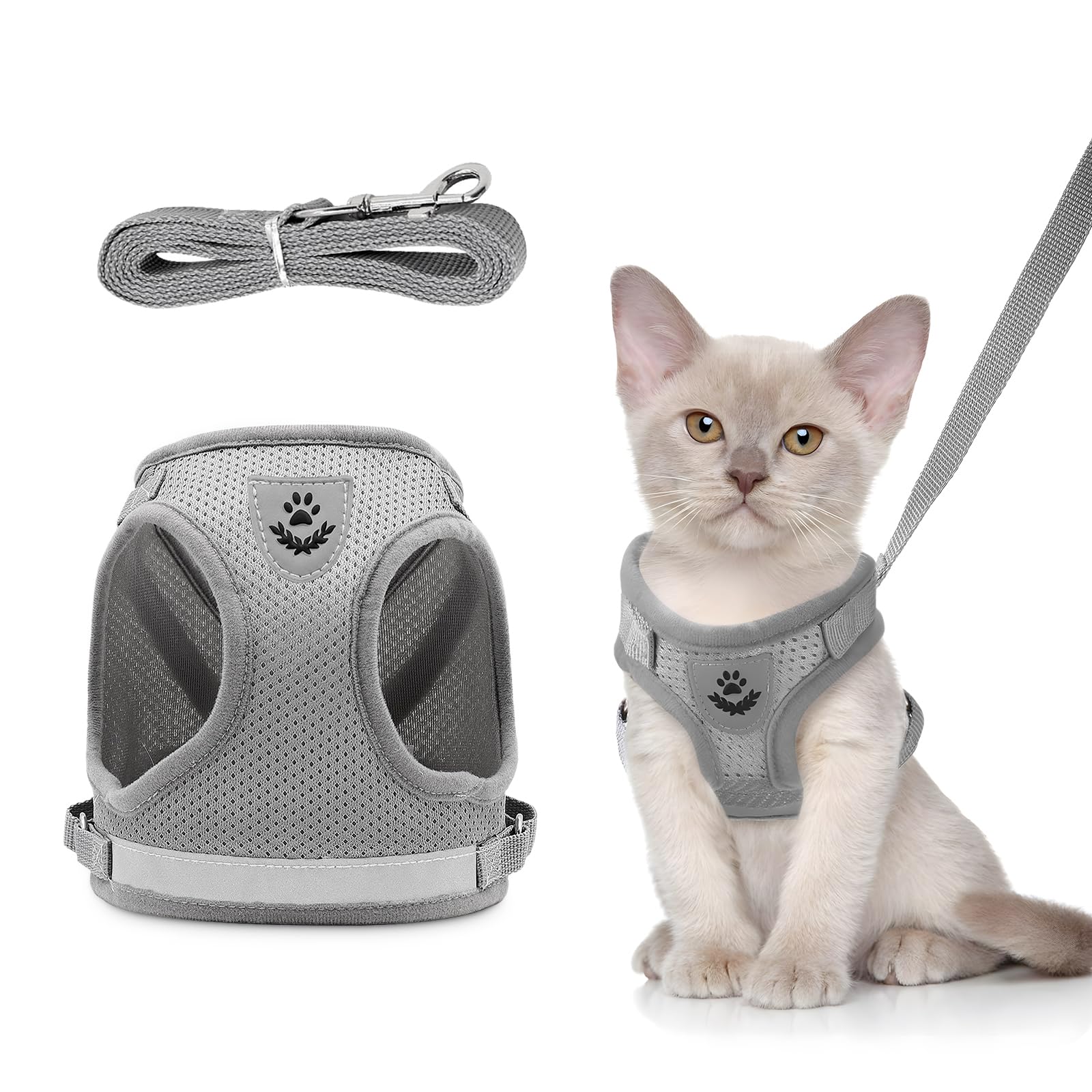 Step-in Cat Harness and Lead Set, Soft Mesh Breathable Kitten Harness, Escape Proof Vest Harnesses with Safety Buckle for Small Medium Dogs, Cats