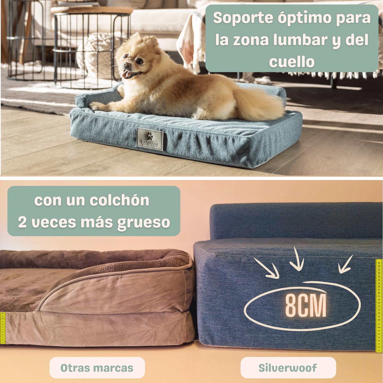 Cama de lujo hecho a mano ortopédica para perros extra pequeños ZEN PLUS - 100% impermeable y lavable - Espuma viscoelástica (8cm) - Cama para perros que calienta y refresca (Rosa, X-Small)