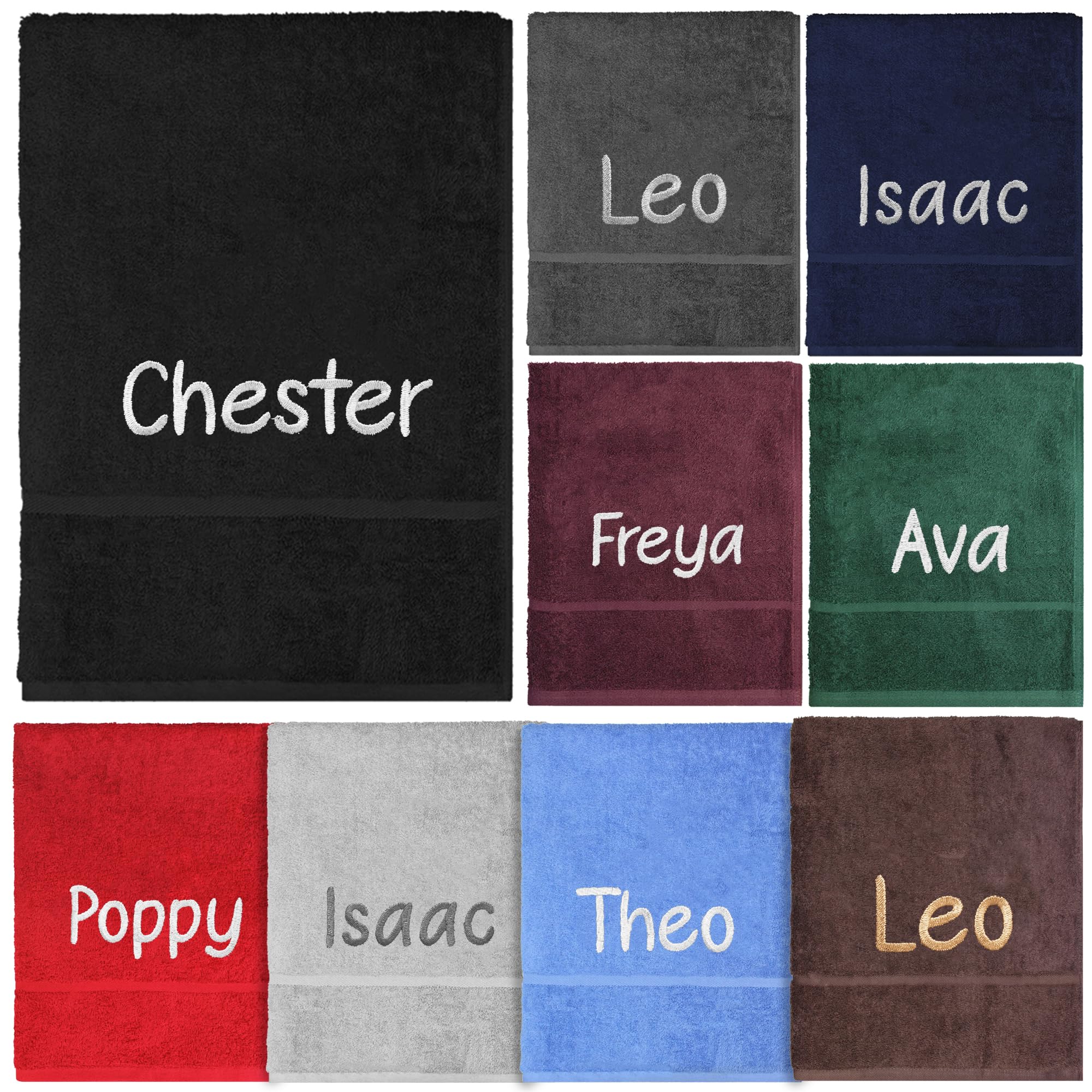 Teddyt's Black Personalised School Hand Towel With Embroidered Name (Black)